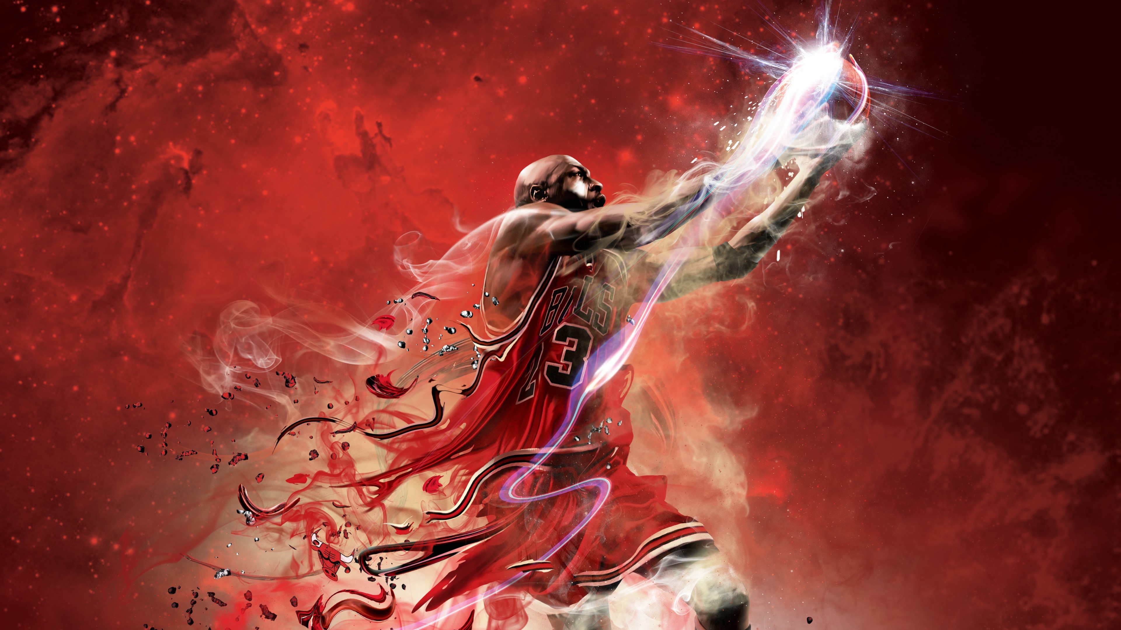 Michael Jordan, Chicago Bulls, Schiacciata, Arte digitale, Rosso, sfondo Windows 11
