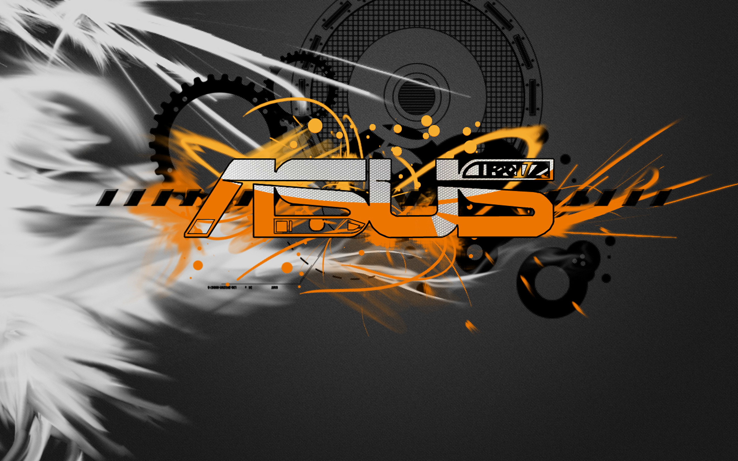 Asus, Arte grafica, Schizzi arancioni, Ingranaggi, 2K 1600p, sfondo desktop