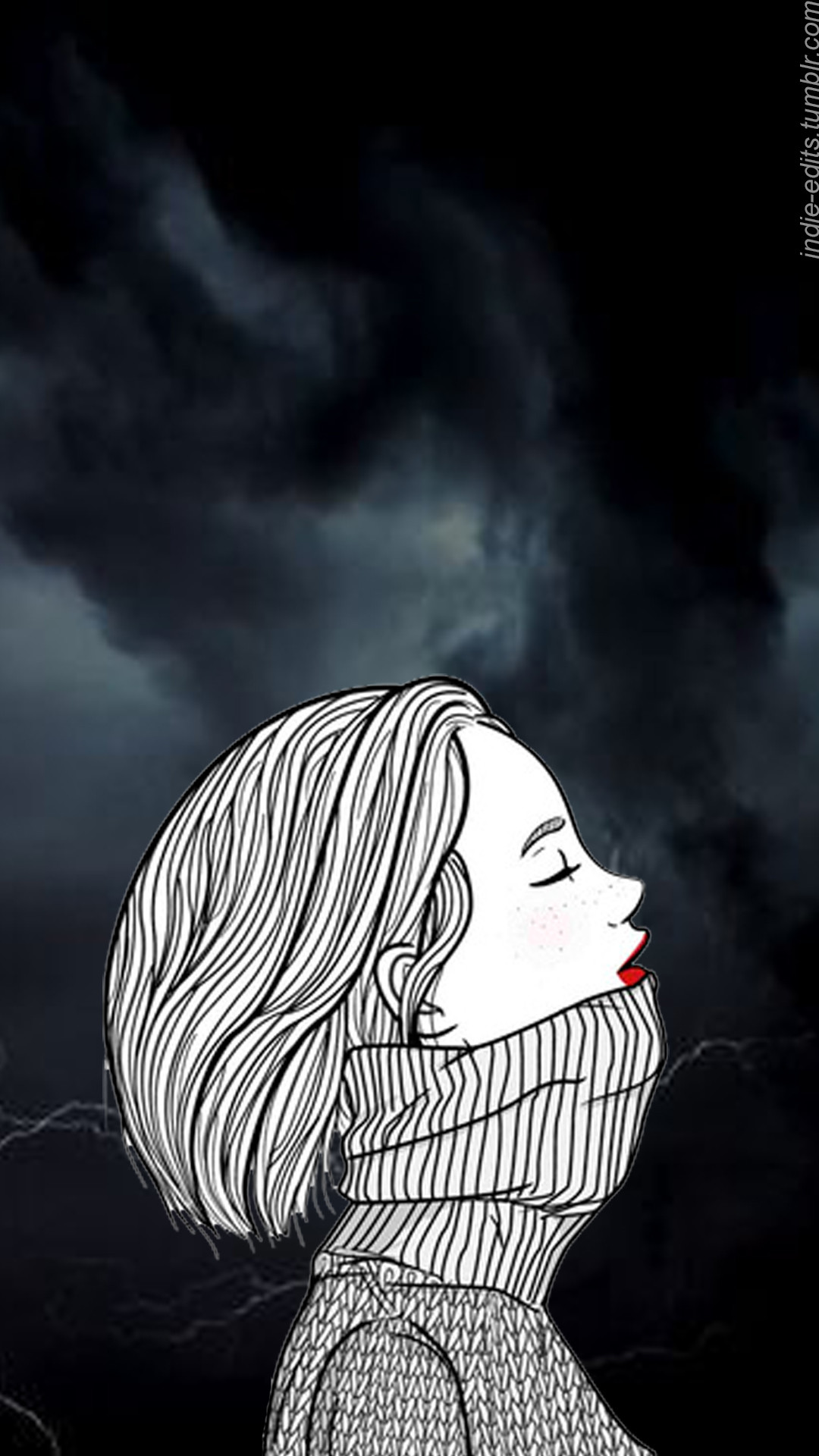 Ragazza, Disegno, Bianco e nero, Rossetto rosso, Estetica, Full HD, schermata di blocco del cellulare