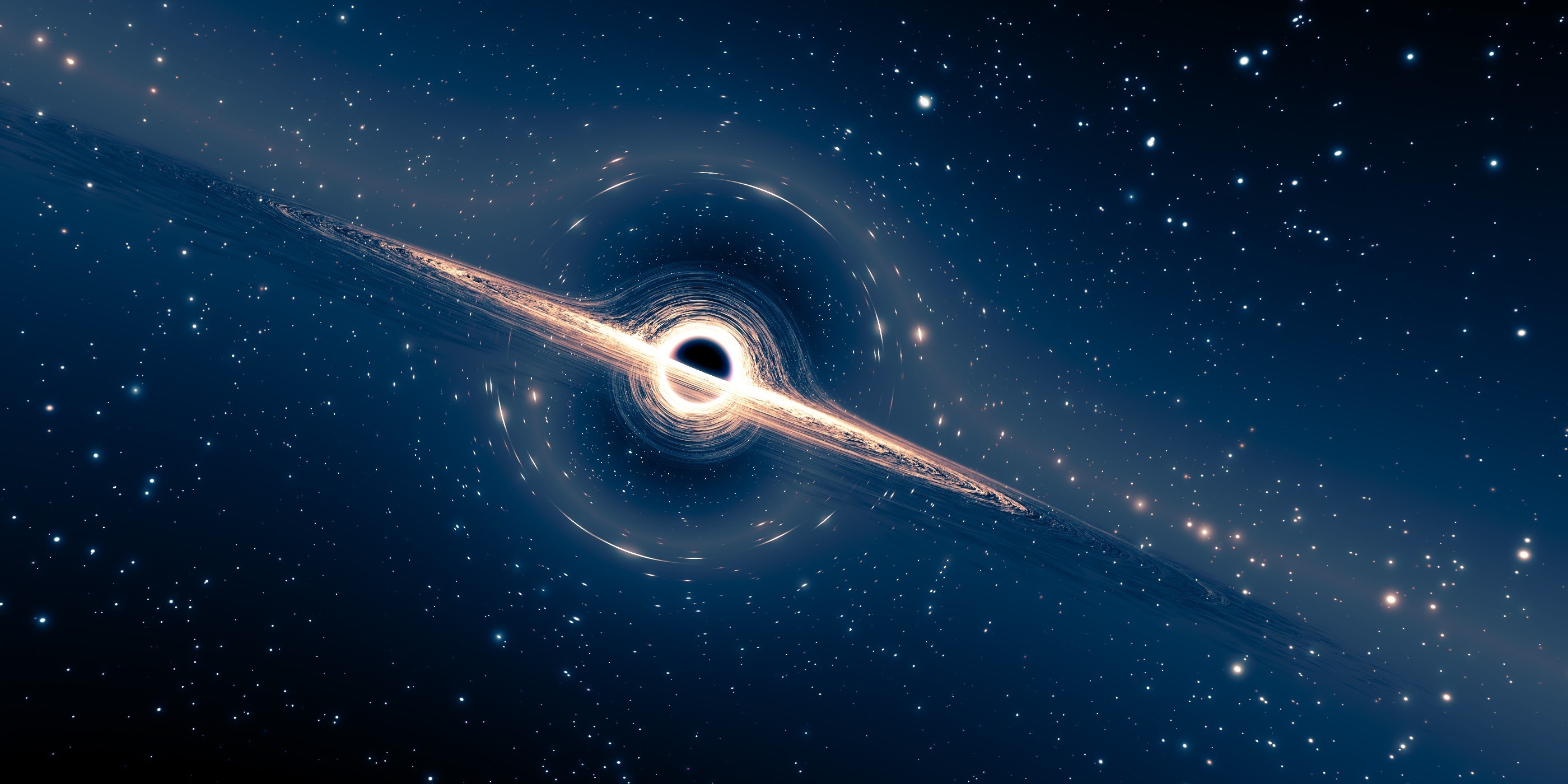 Buco nero, Lente gravitazionale, Stelle, Blu, Spazio, 2K, sfondo per PC e portatile