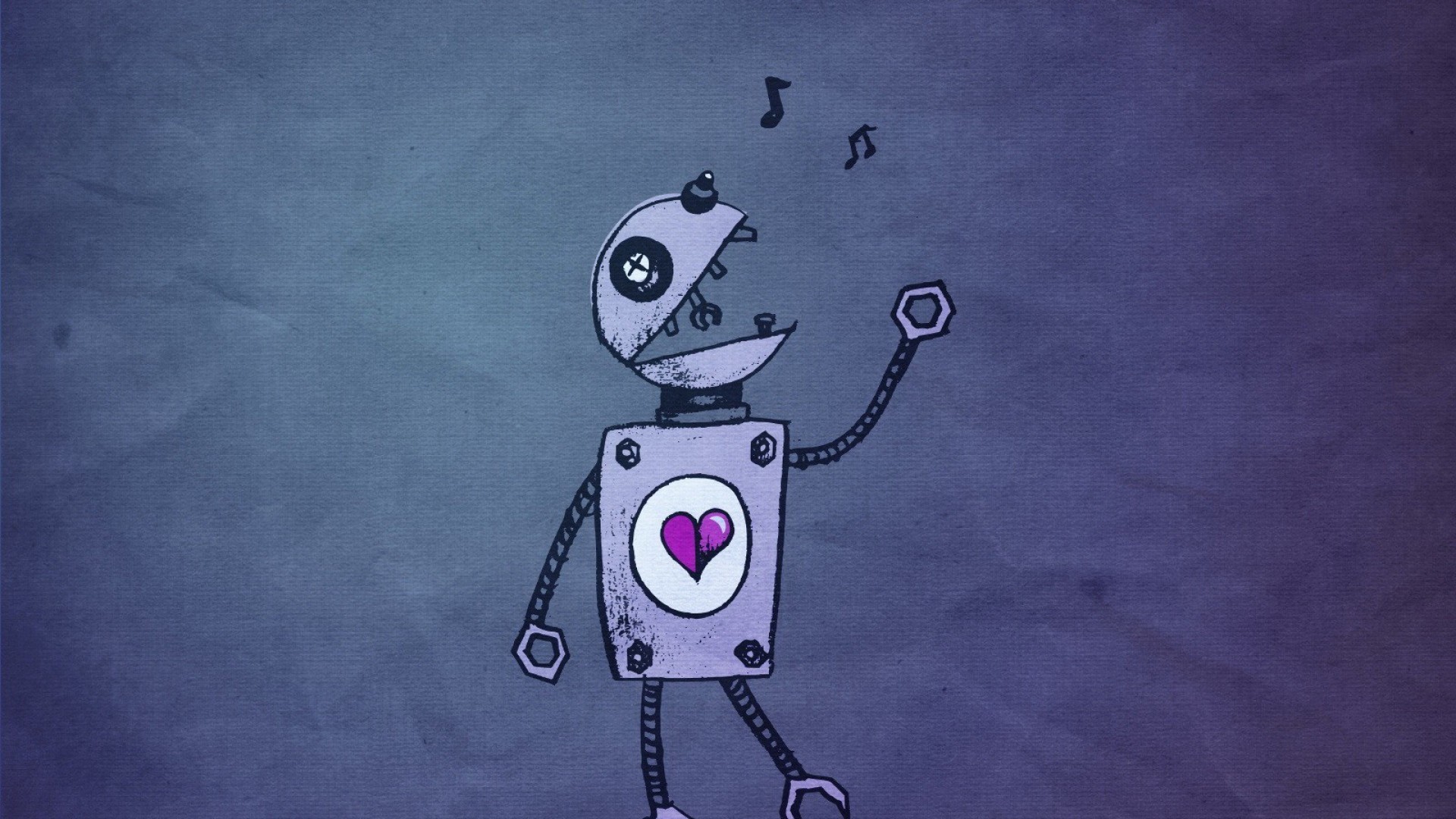 Robot, Note musicali, Cuore, Disegno, Canto, Full HD 1080p, sfondo desktop