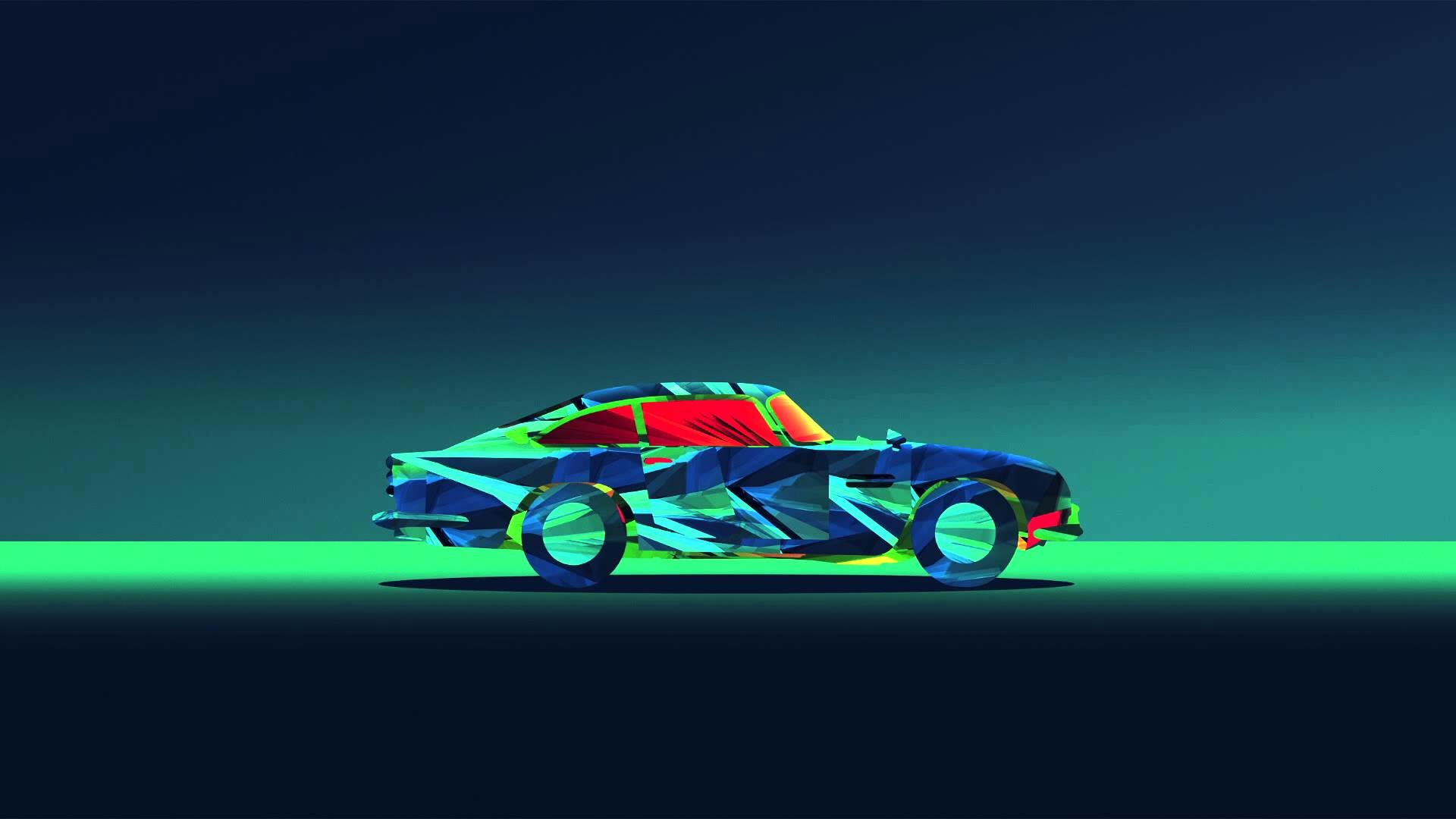 Auto d'epoca, Muscle car, Low poly, Verde neon, 1920x1080, immagine di sfondo