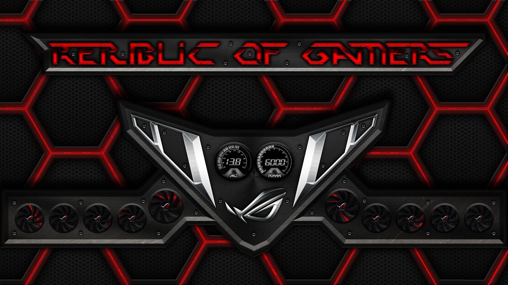 ASUS ROG, Republic of Gamers, Esagoni, Rosso, Nero, 16:9 Full HD, sfondo widescreen