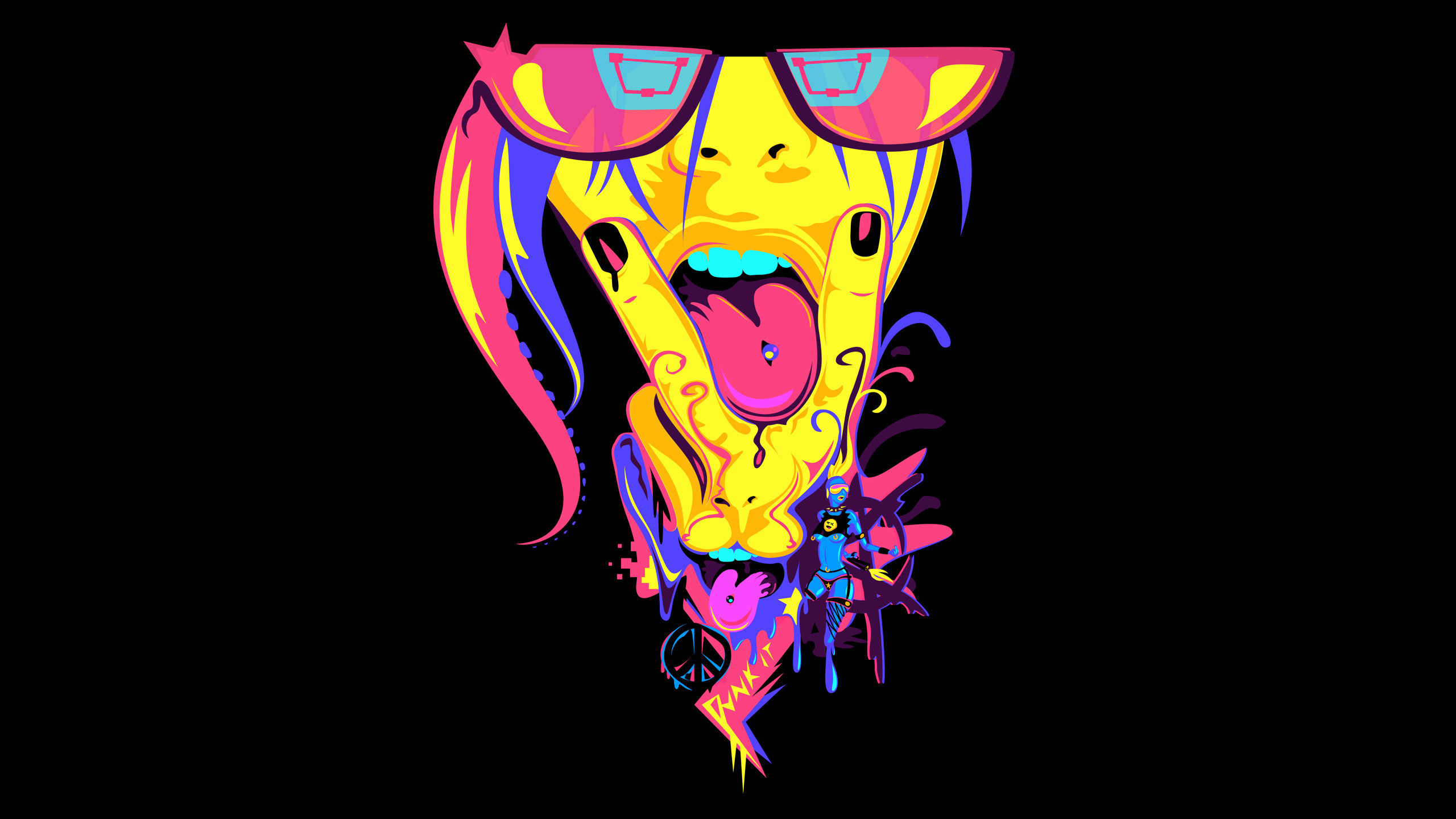 Arte psichedelica, Pop art, Occhiali da sole, Colori neon, 2K, sfondo per PC e portatile