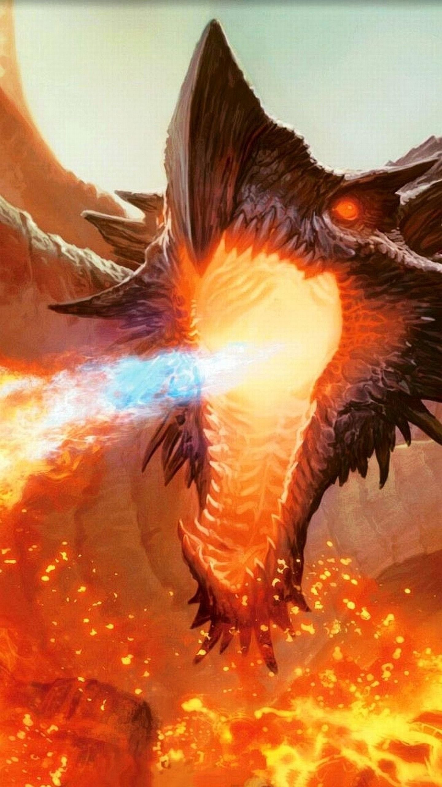 Drago, Fuoco, Fantasy, Lava, QHD+, sfondo per smartphone