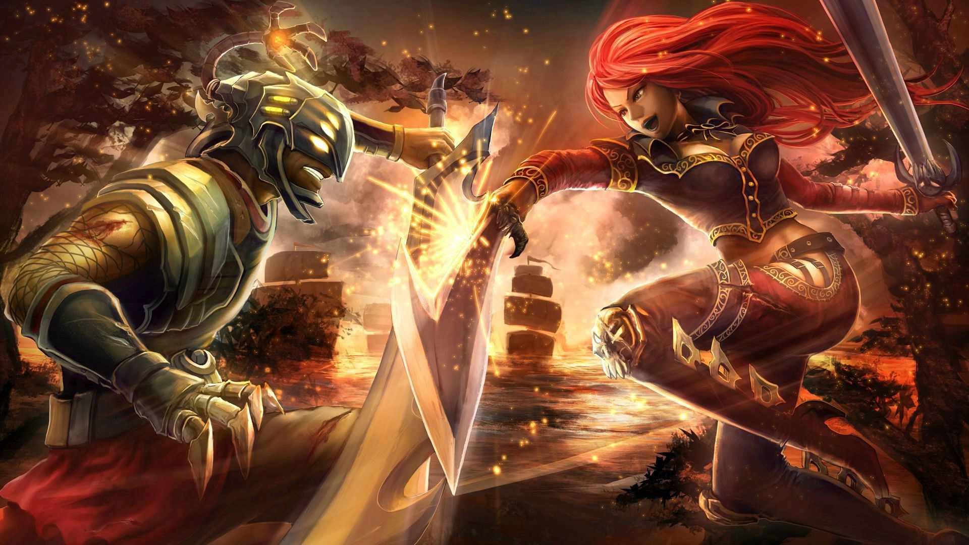 Katarina, League of Legends, Battaglia, Fuoco, 1920x1080, sfondo per PC