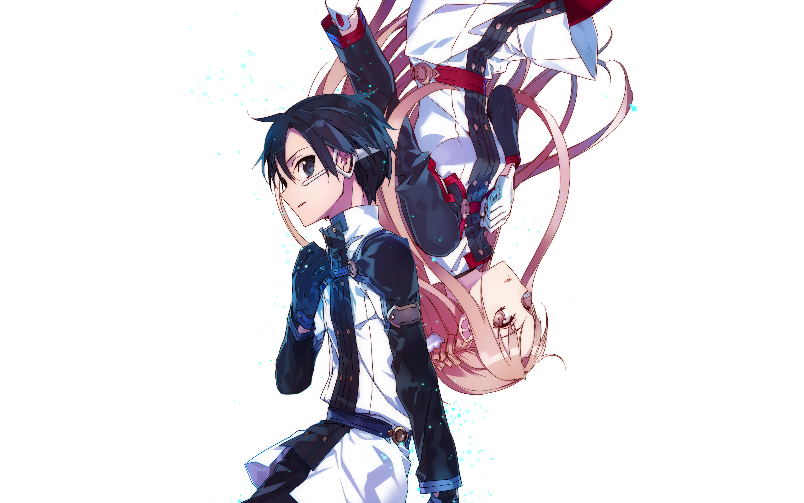 Kirito, Asuna, Sword Art Online, Sfondo bianco, 16:10 2K, wallpaper widescreen