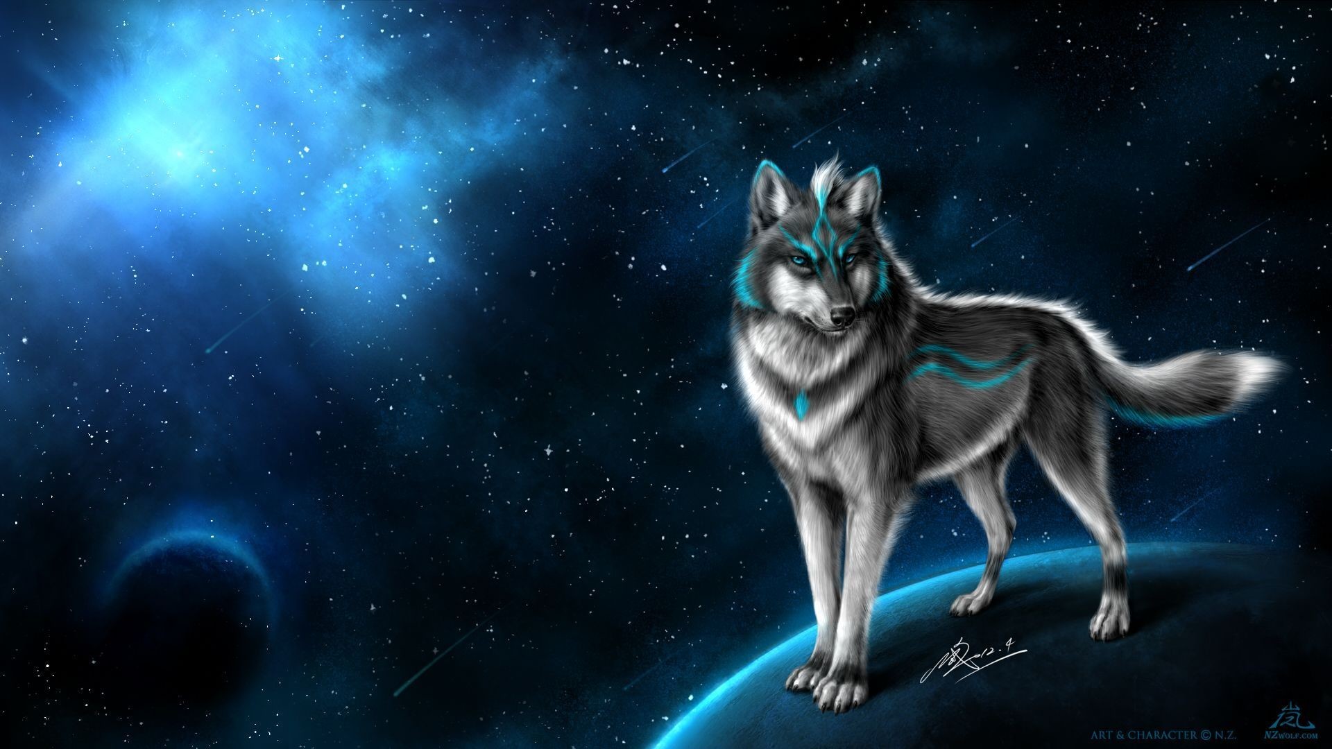 Lupo, Spazio, Pianeta, Fantasy, Blu, 1920x1080, immagine di sfondo