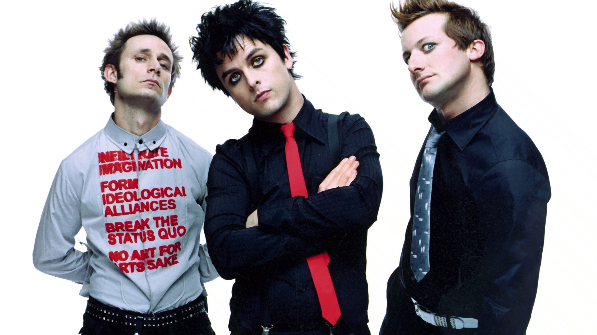 Green Day, Billie Joe Armstrong, Mike Dirnt, Tré Cool, Sfondo bianco, wallpaper 1920x1080