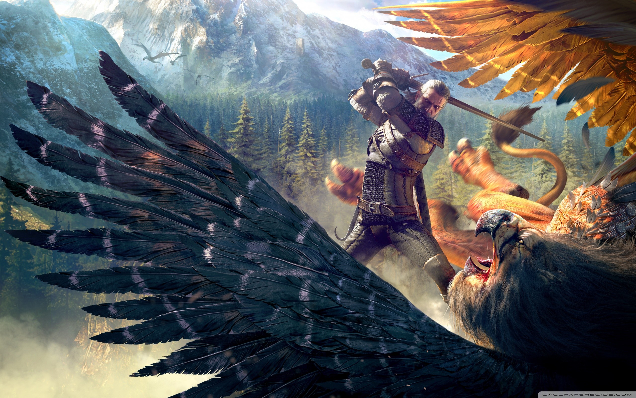 Geralt di Rivia, Grifone, The Witcher 3: Wild Hunt, Combattimento, sfondo per portatile