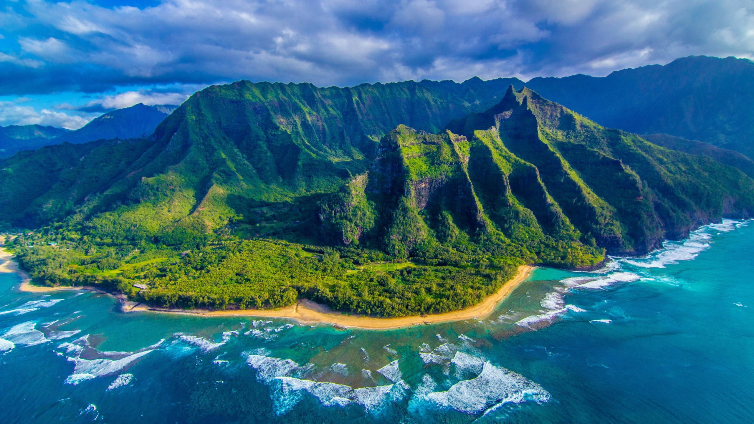 Costa di Na Pali, Kauai, Hawaii, Vista aerea, Oceano, 2K, sfondo PC