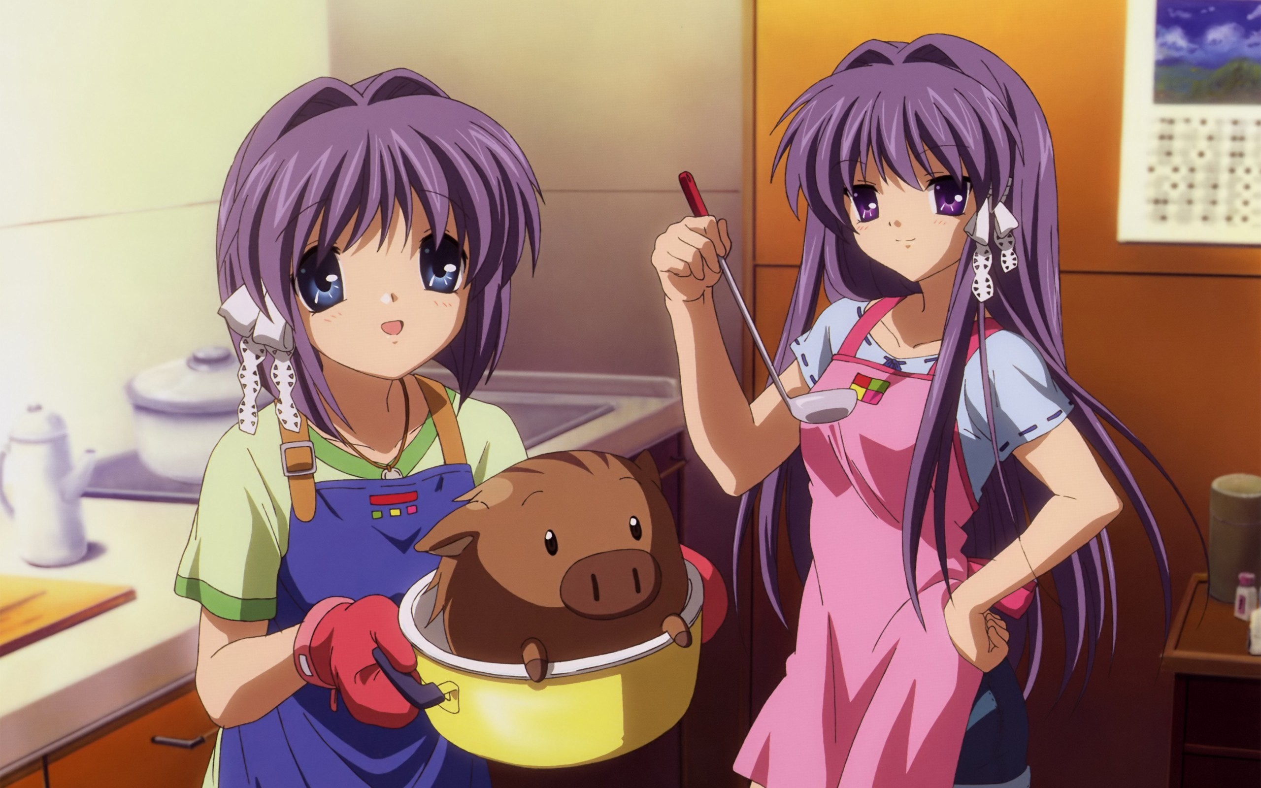 Kyou Fujibayashi, Ryou Fujibayashi, Botan, Clannad, Cucina, 2K, sfondo desktop