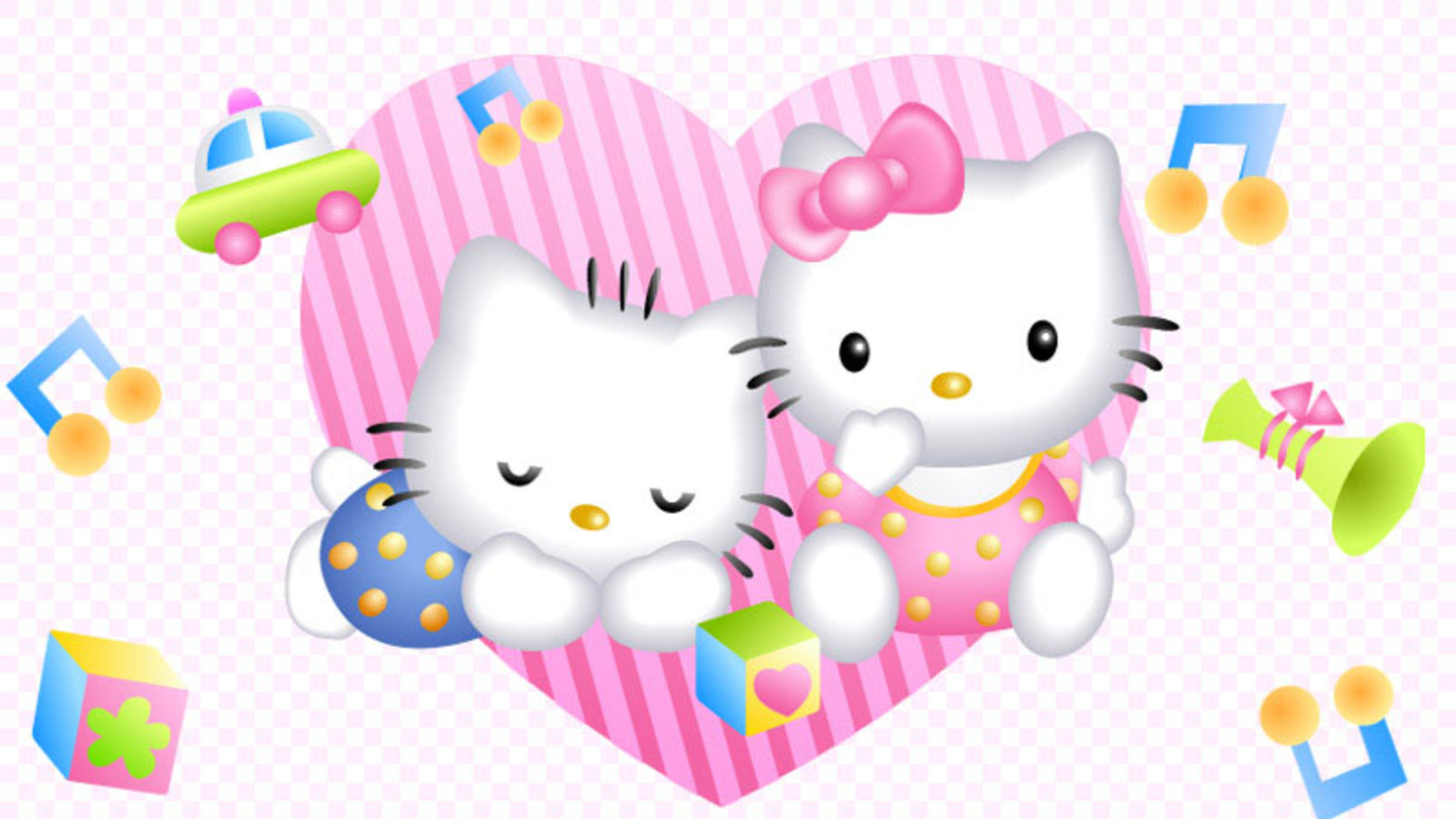 Hello Kitty, Dear Daniel, Cuore, Giocattoli, Coppia, 16:9 Full HD, sfondo widescreen