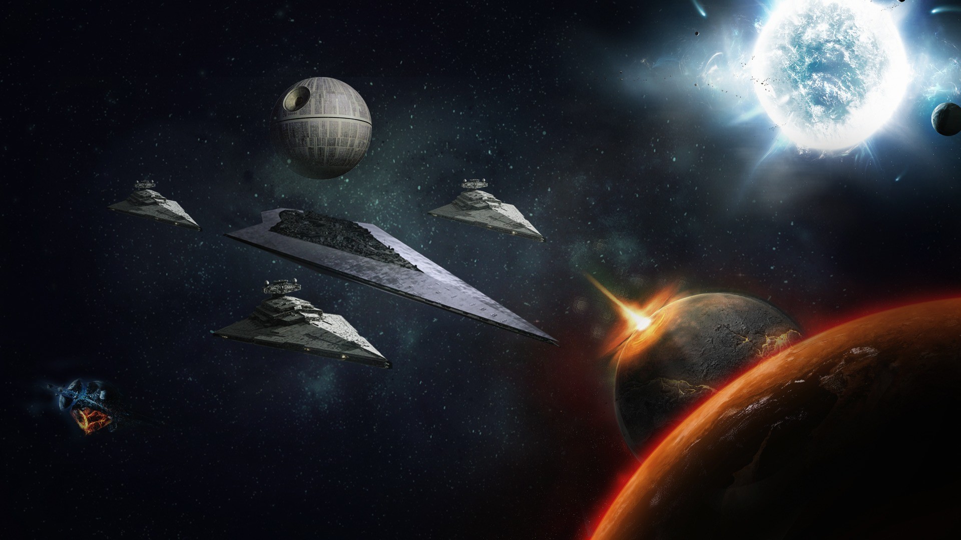 Star Destroyer, Morte Nera, Star Wars, Flotta imperiale, Spazio, Pianeti, sfondo per portatile
