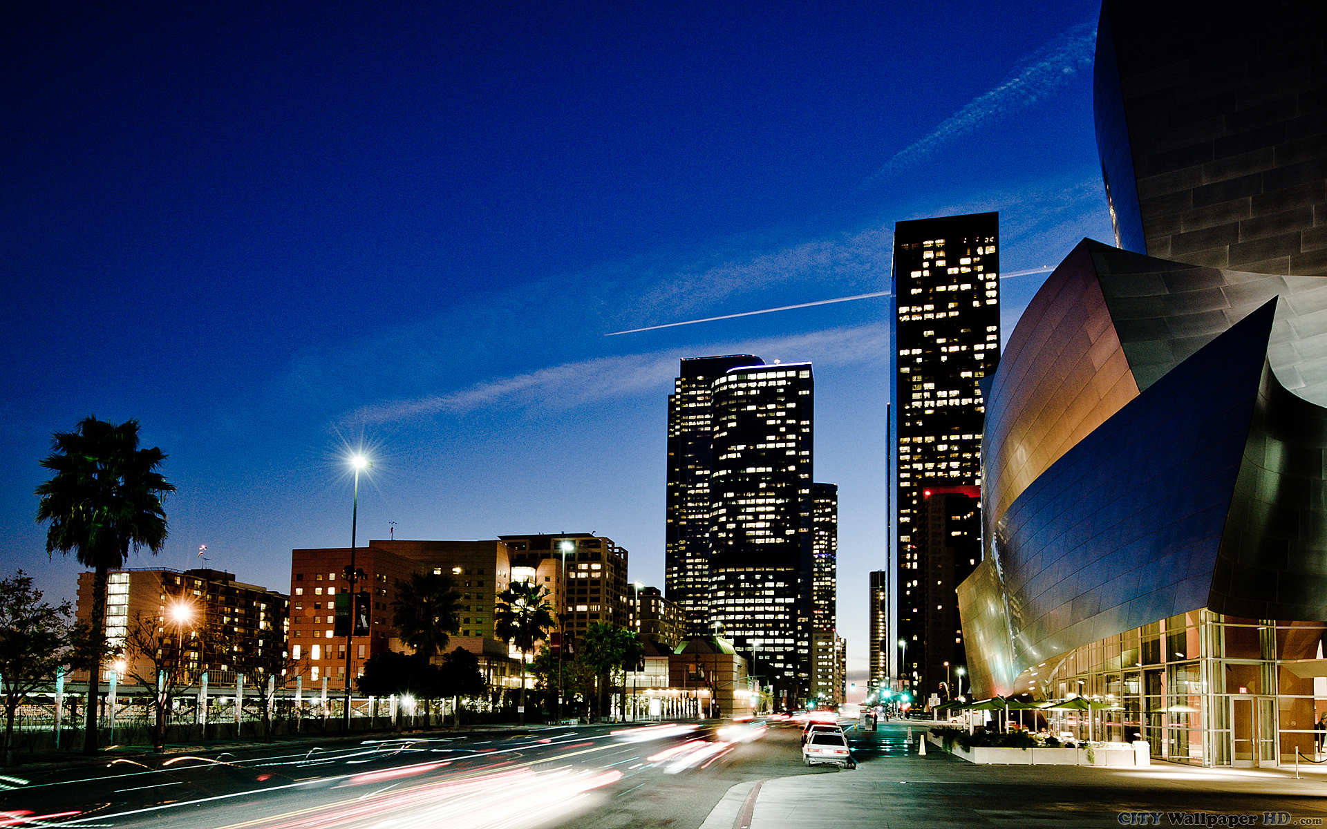 Los Angeles, Walt Disney Concert Hall, Grattacieli, Notte, 1920x1200, sfondo per PC
