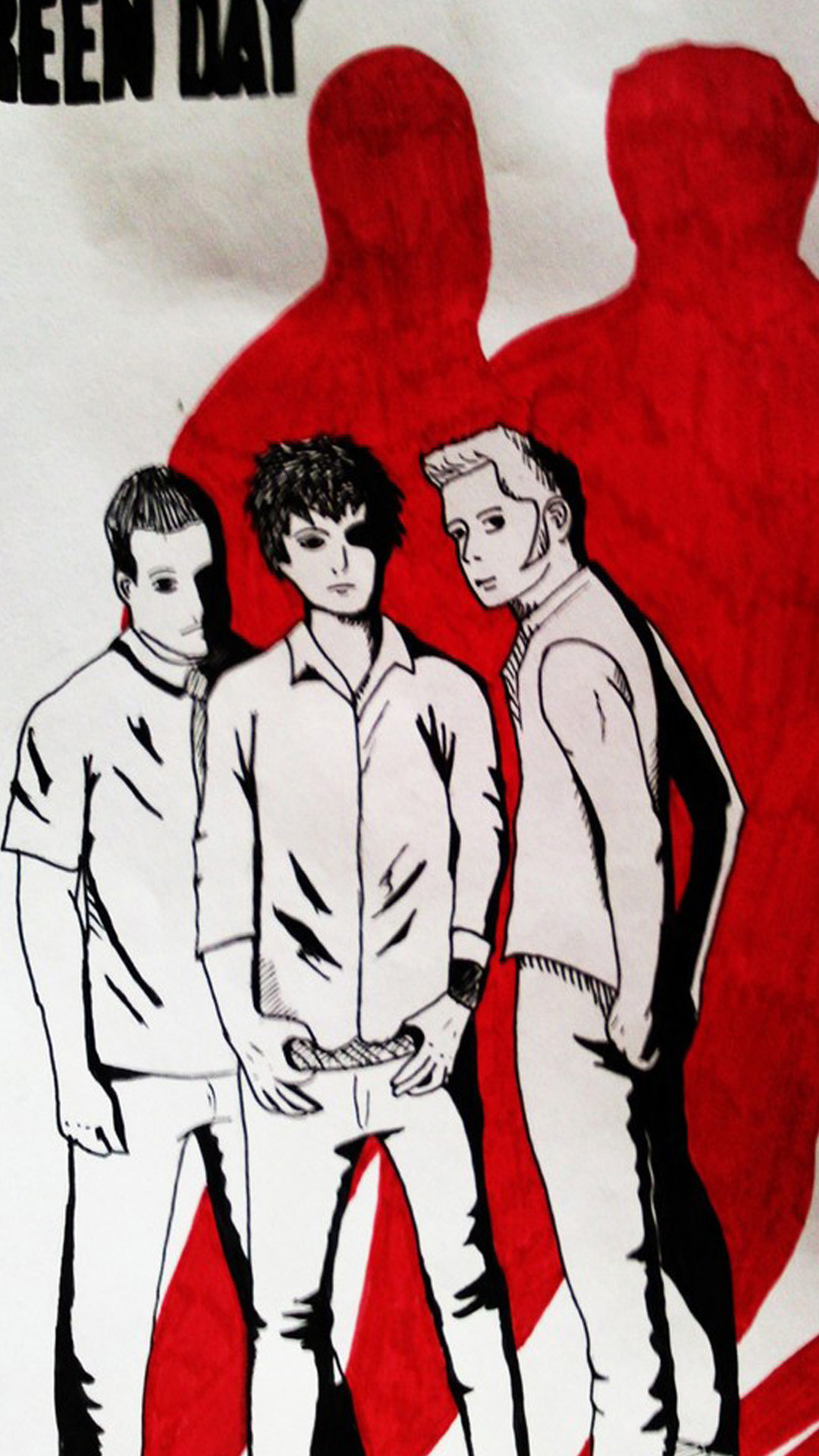 Green Day, Illustrazione, Rosso e bianco, Full HD, sfondo verticale per cellulare