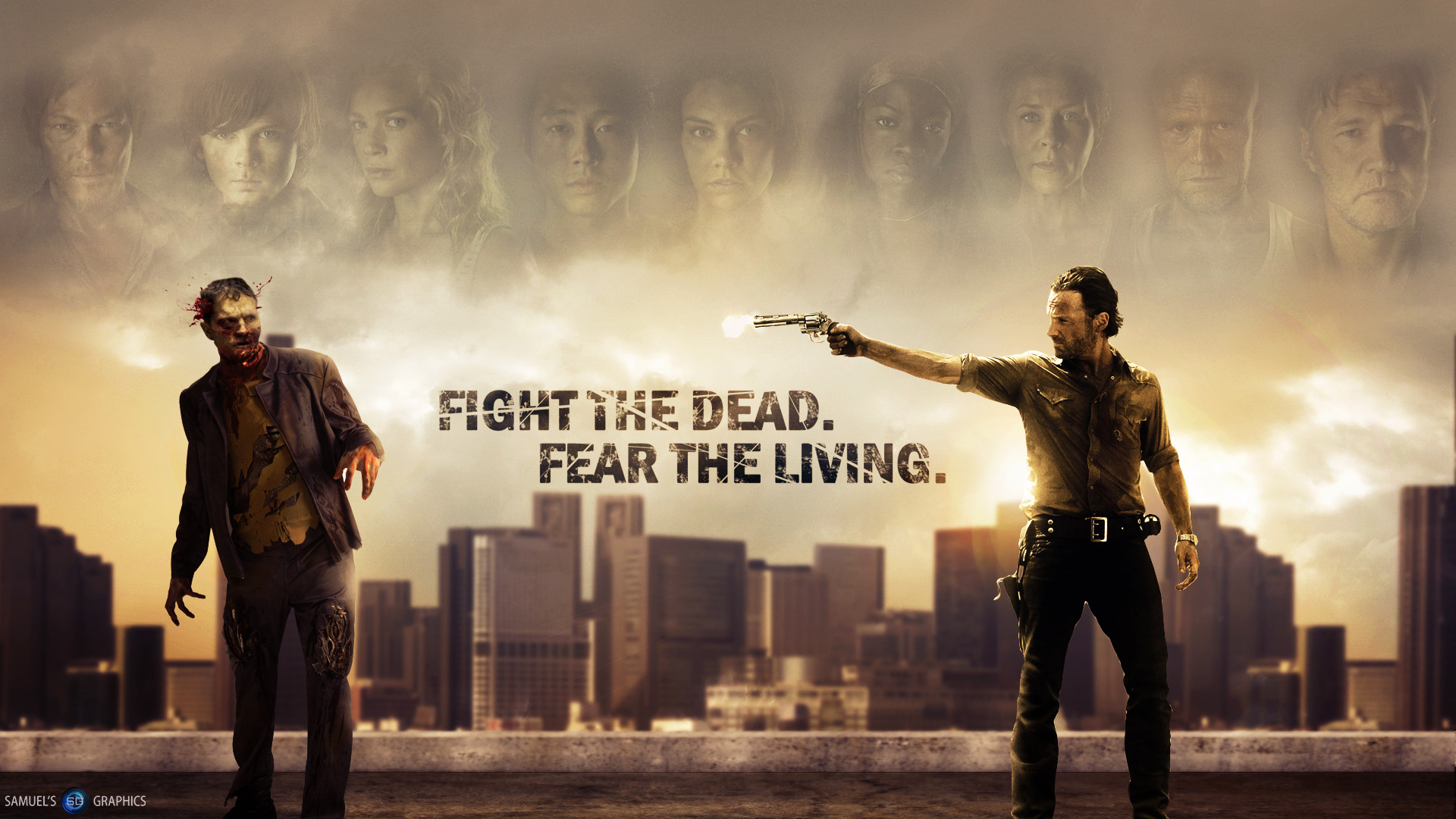 The Walking Dead, Rick Grimes, Zombie, Fight the dead, fear the living, Skyline, sfondo 1080p