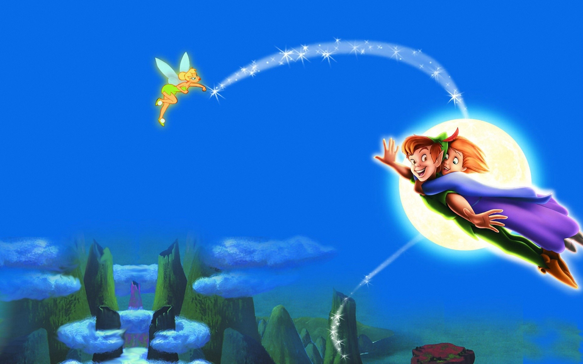 Peter Pan, Trilli, Luna piena, Disney, Full HD, sfondo desktop