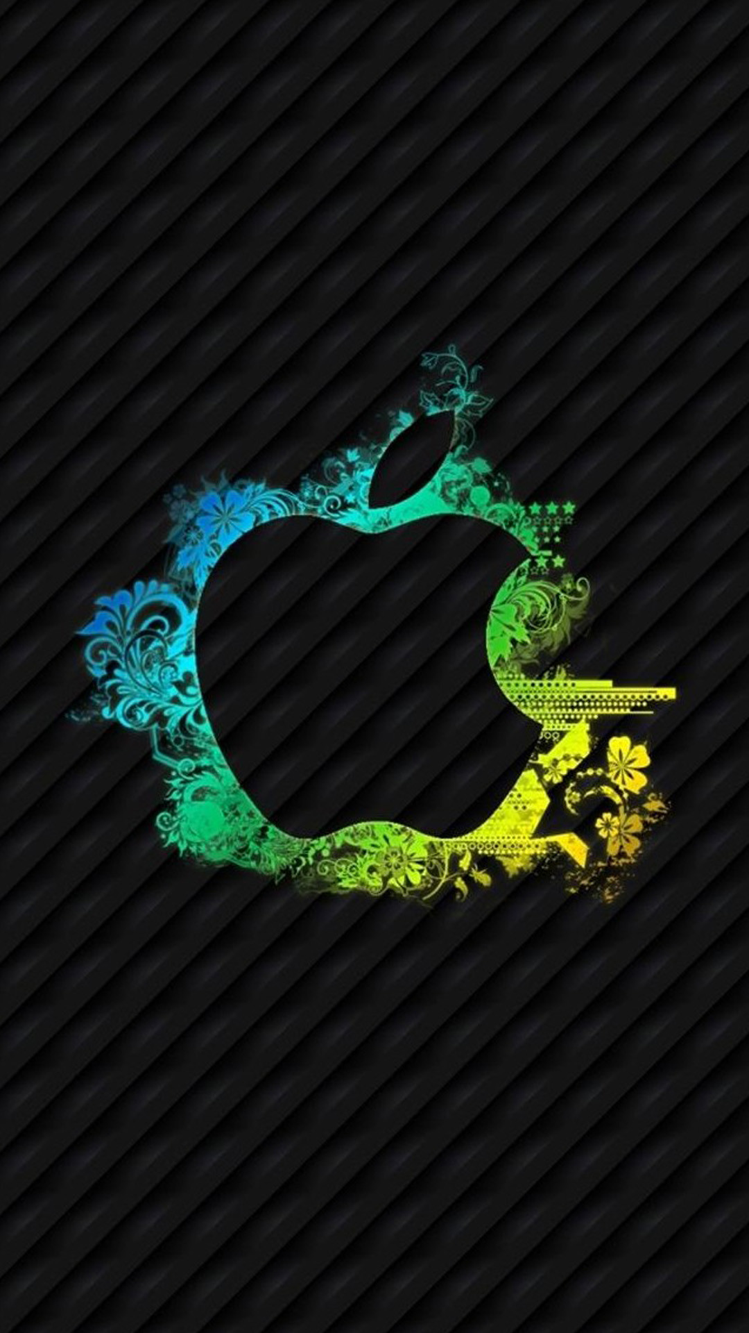 Logo Apple, Floreale, Colori sfumati, Righe scure, sfondo iPhone Full HD