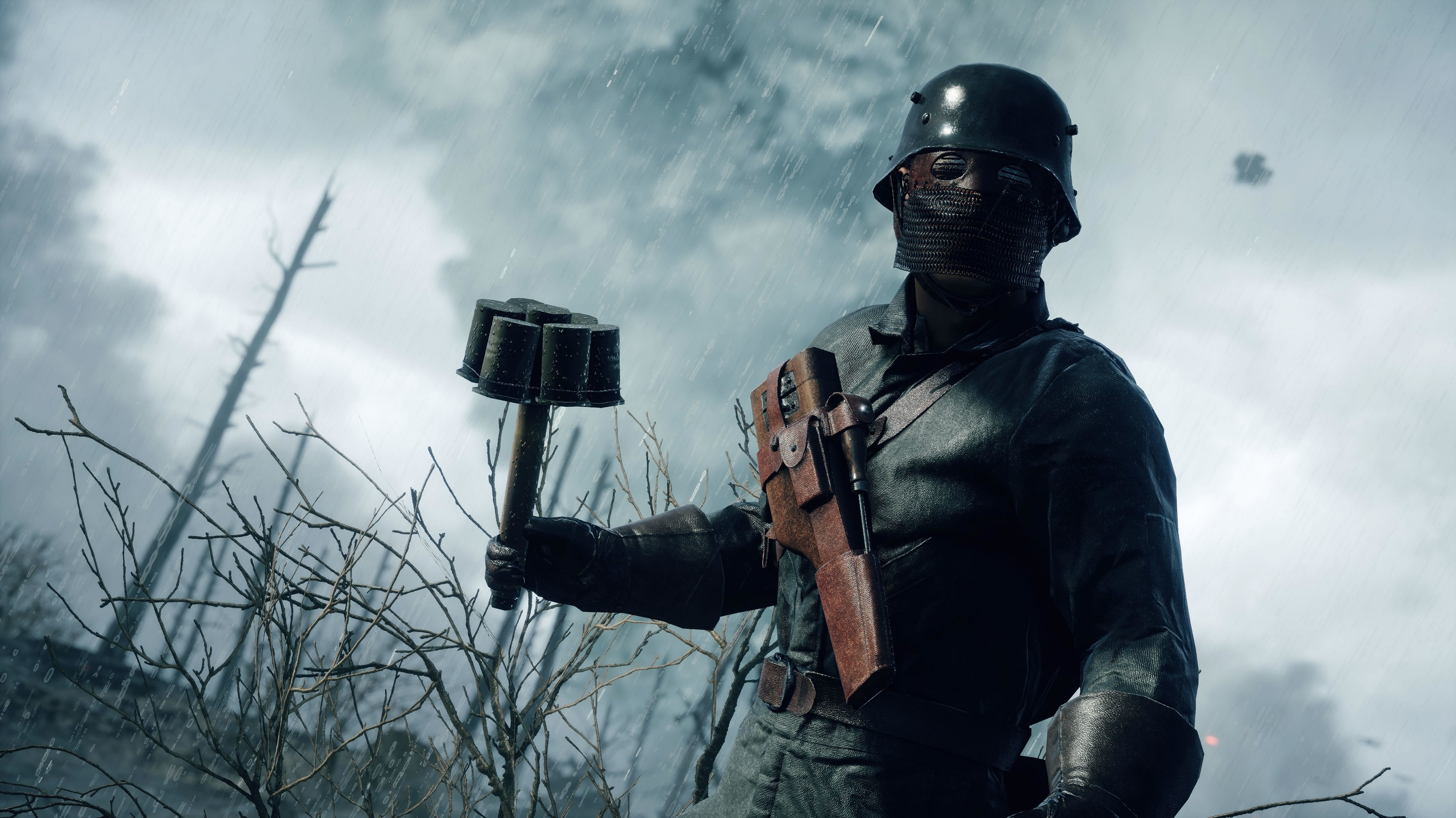 Battlefield 1, Soldato tedesco, Mazza da trincea, Elmetto, Cielo nuvoloso, sfondo 4K per portatile