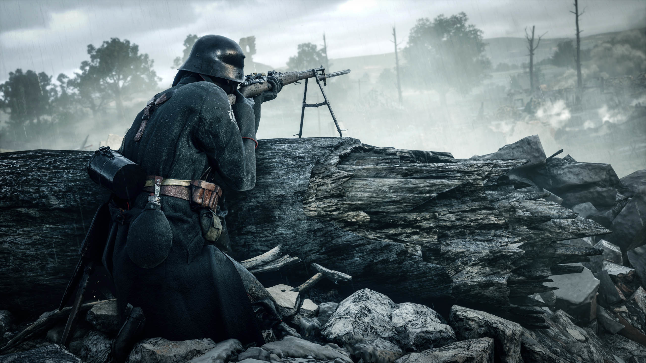 Battlefield 1, Soldato tedesco, Mitragliatrice, Rovine, 16:9 2K, sfondo widescreen