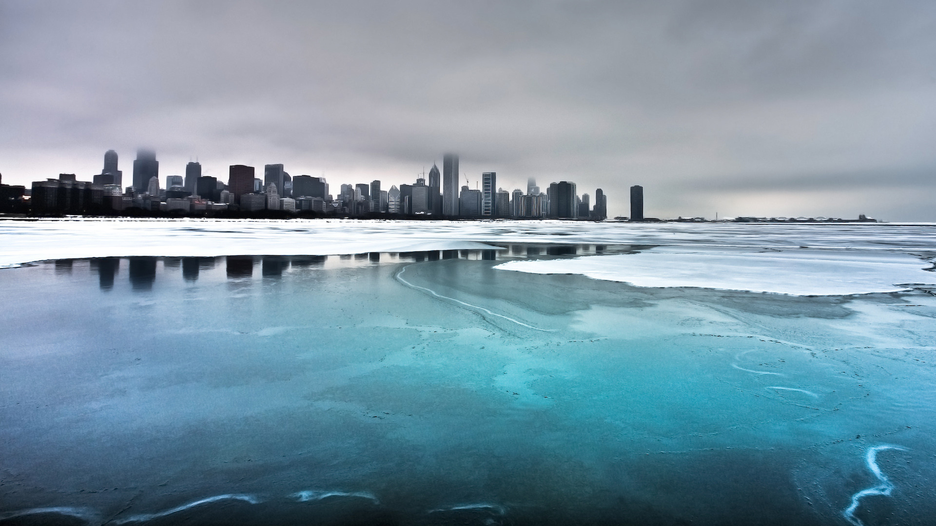 Chicago, Skyline, Lago Michigan, Ghiaccio, Inverno, Full HD, sfondo per PC e portatile