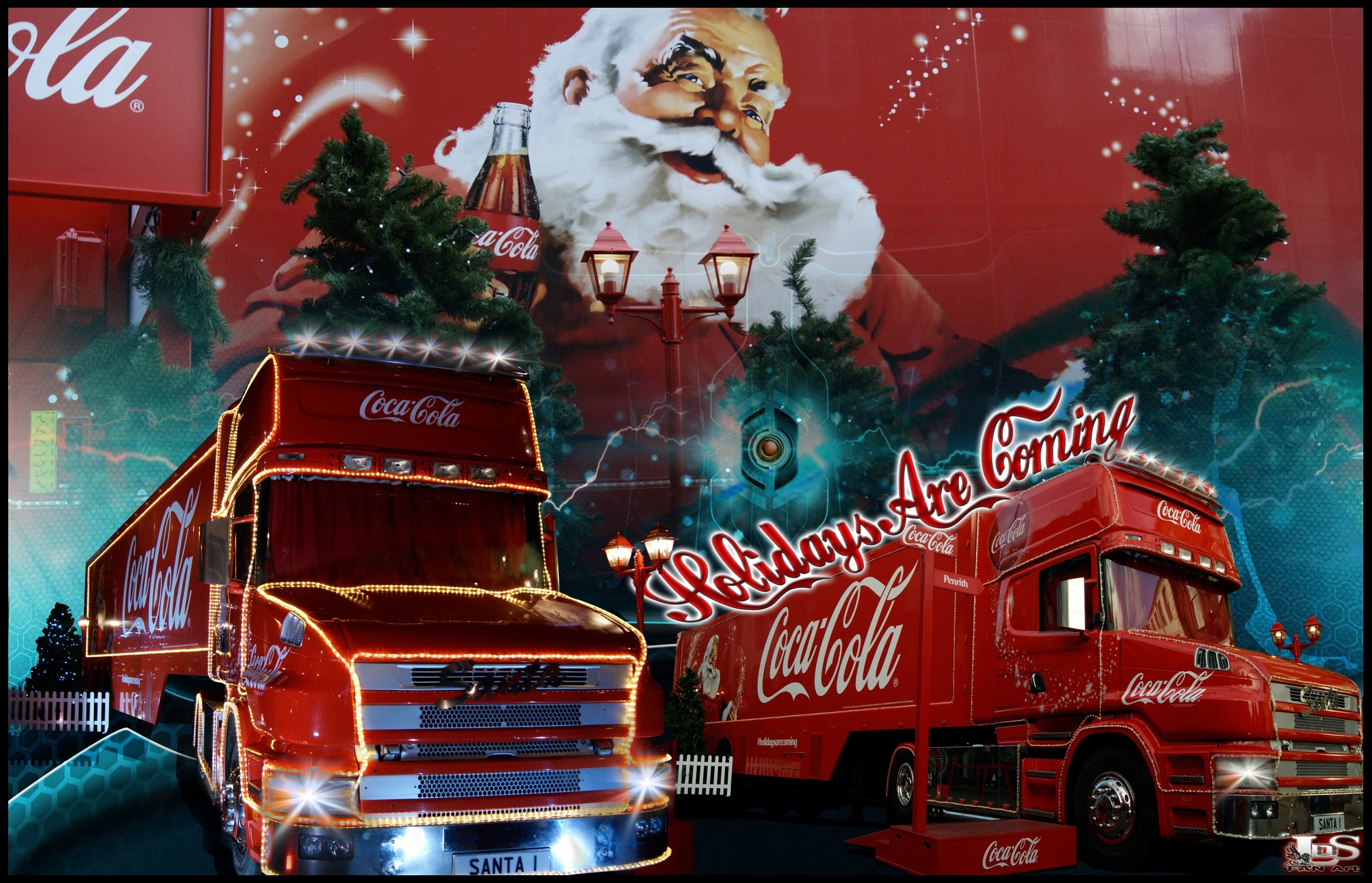 Coca-Cola, Holidays Are Coming, Babbo Natale, Camion di Natale, Alberi di Natale, sfondo per PC