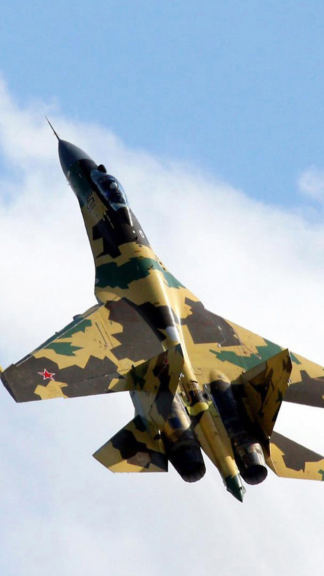 Sukhoi Su-35, Mimetica, Caccia, Cielo azzurro, wallpaper per iPhone e Android