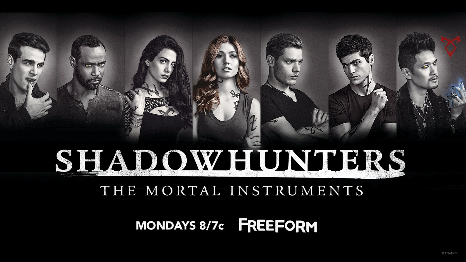 Shadowhunters, Shadowhunters: The Mortal Instruments, Freeform, Cast, Bianco e nero, Poster, sfondo 1080p