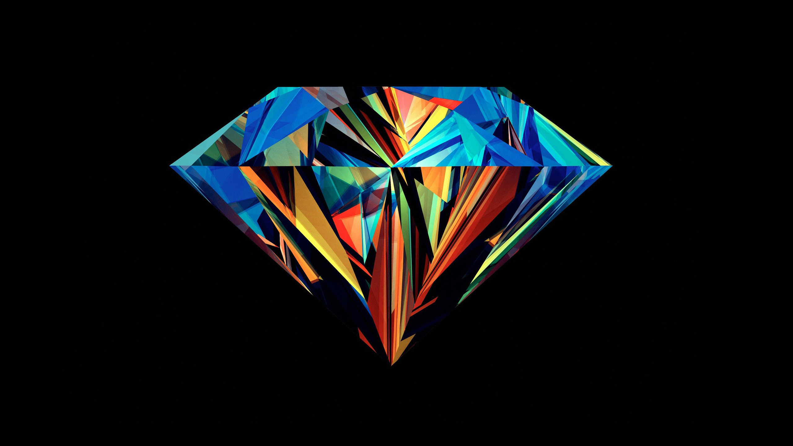 Diamante, Low poly, Colori, Sfondo nero, 2K, wallpaper per computer