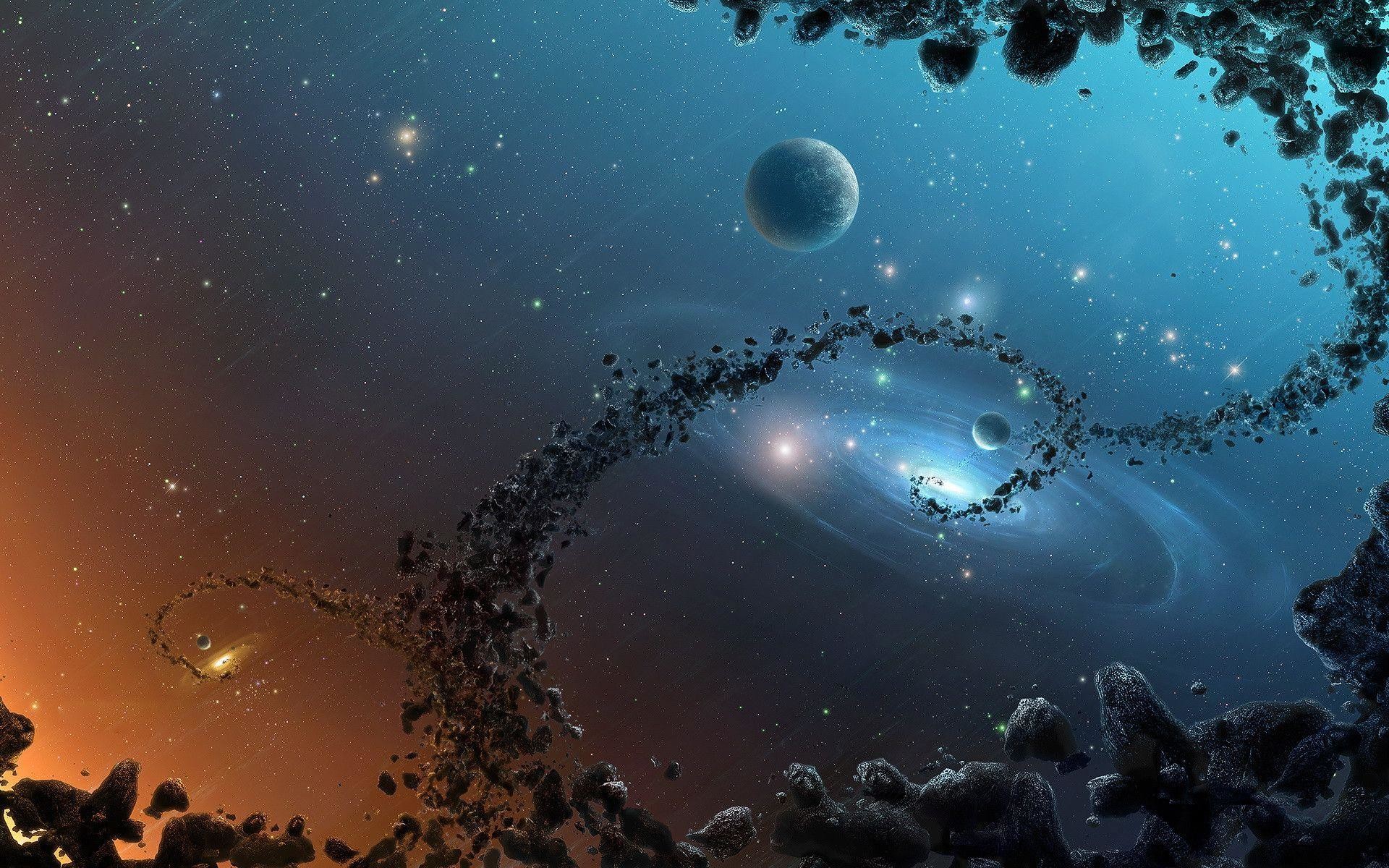 Galassia, Pianeti, Asteroidi, Arte digitale, 1920x1200, wallpaper desktop