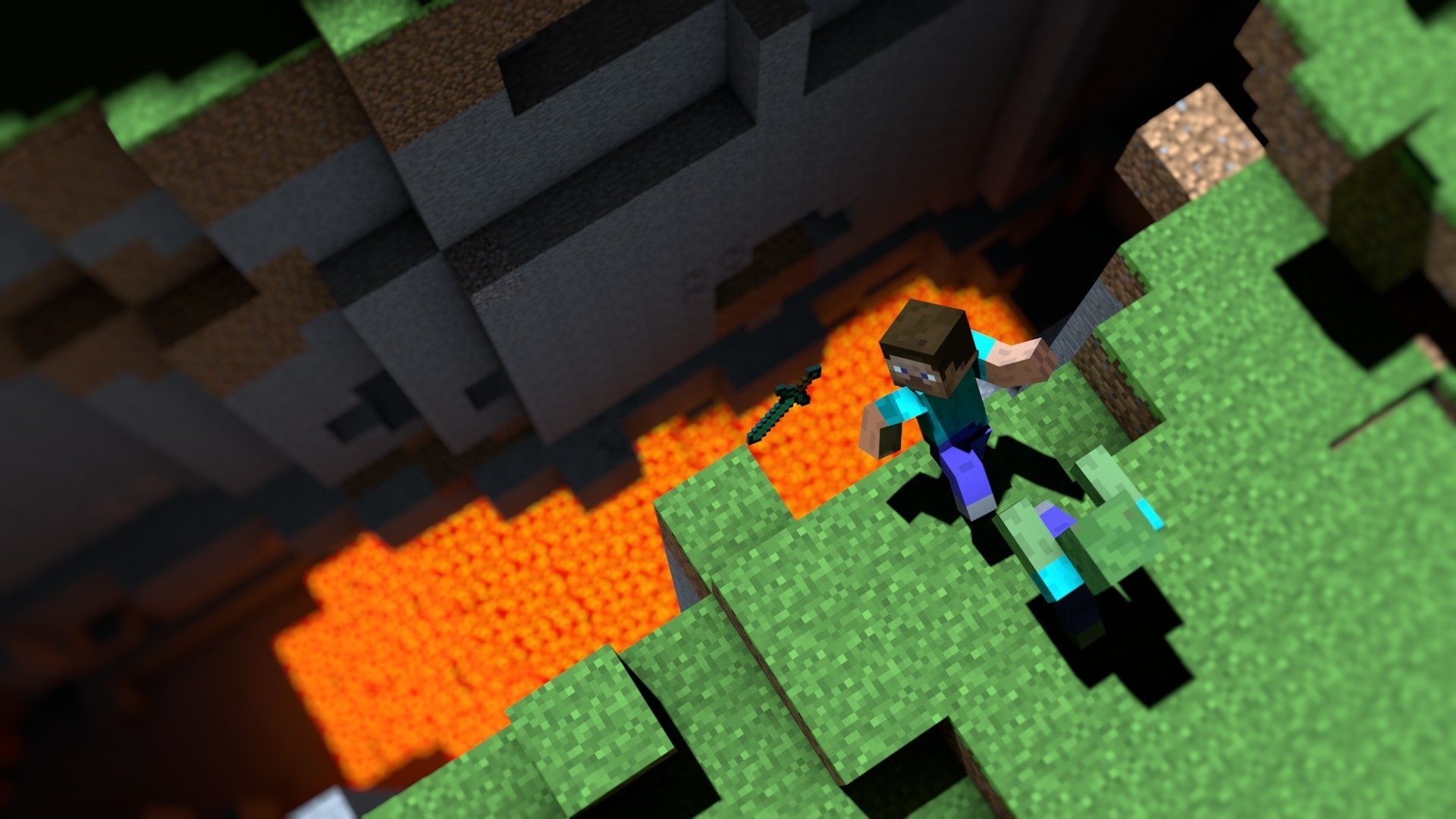 Steve, Minecraft, Lava, Caverna, Full HD, sfondo Windows 11