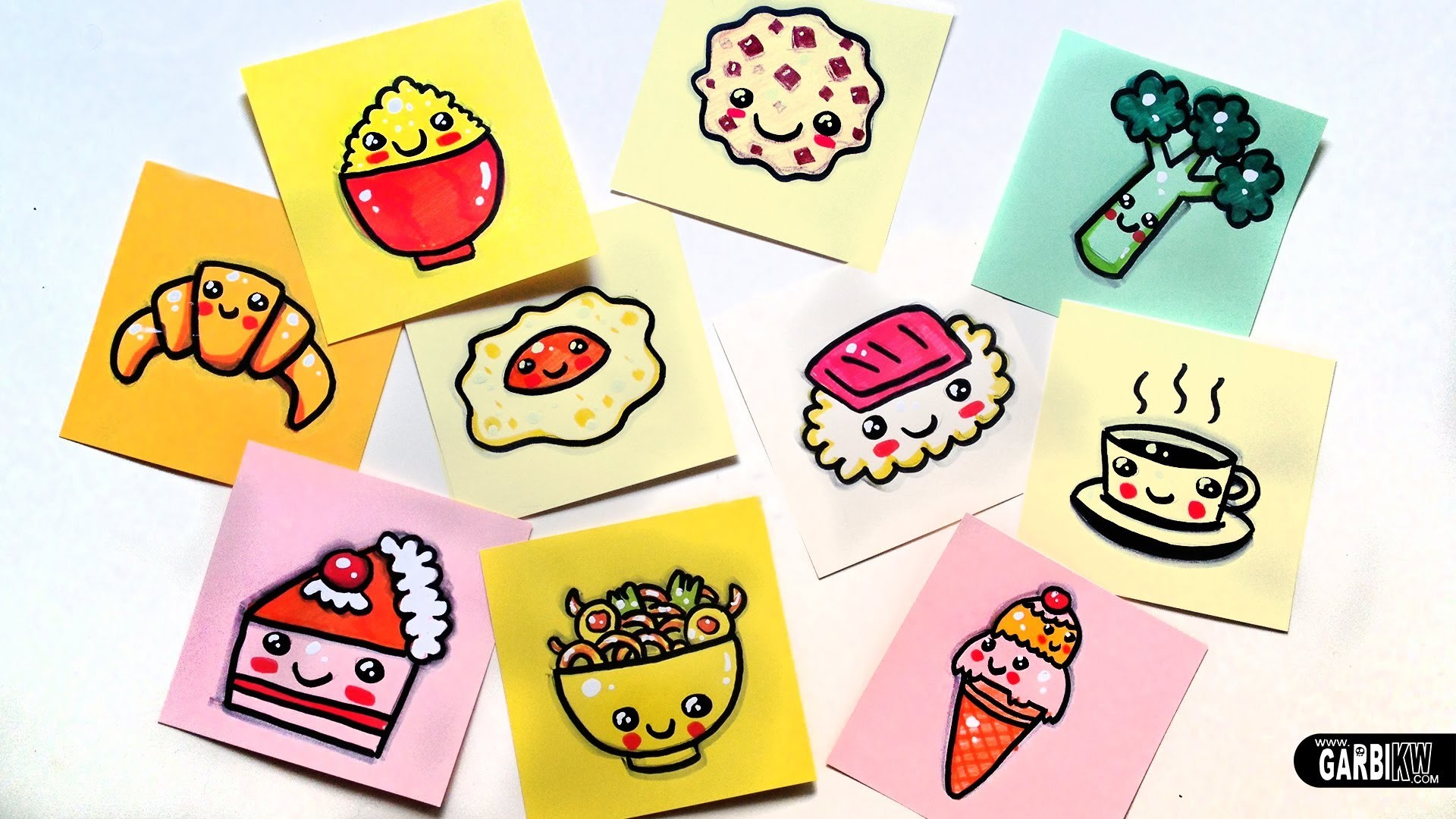 Garbi KW, Croissant, Uovo, Sushi, Disegni kawaii, Full HD, sfondo Windows 11