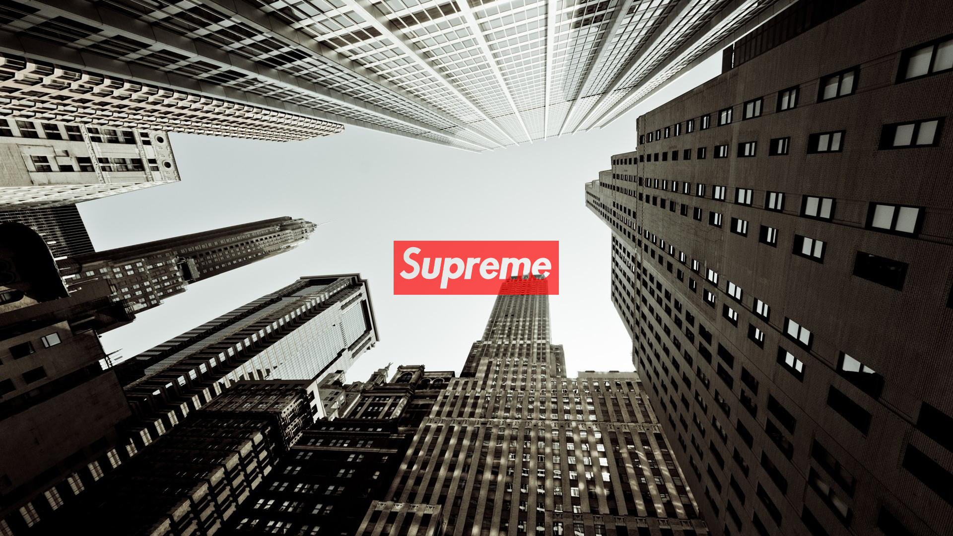 Logo Supreme, New York, Grattacieli, Vista dal basso, Full HD, sfondo per PC e portatile