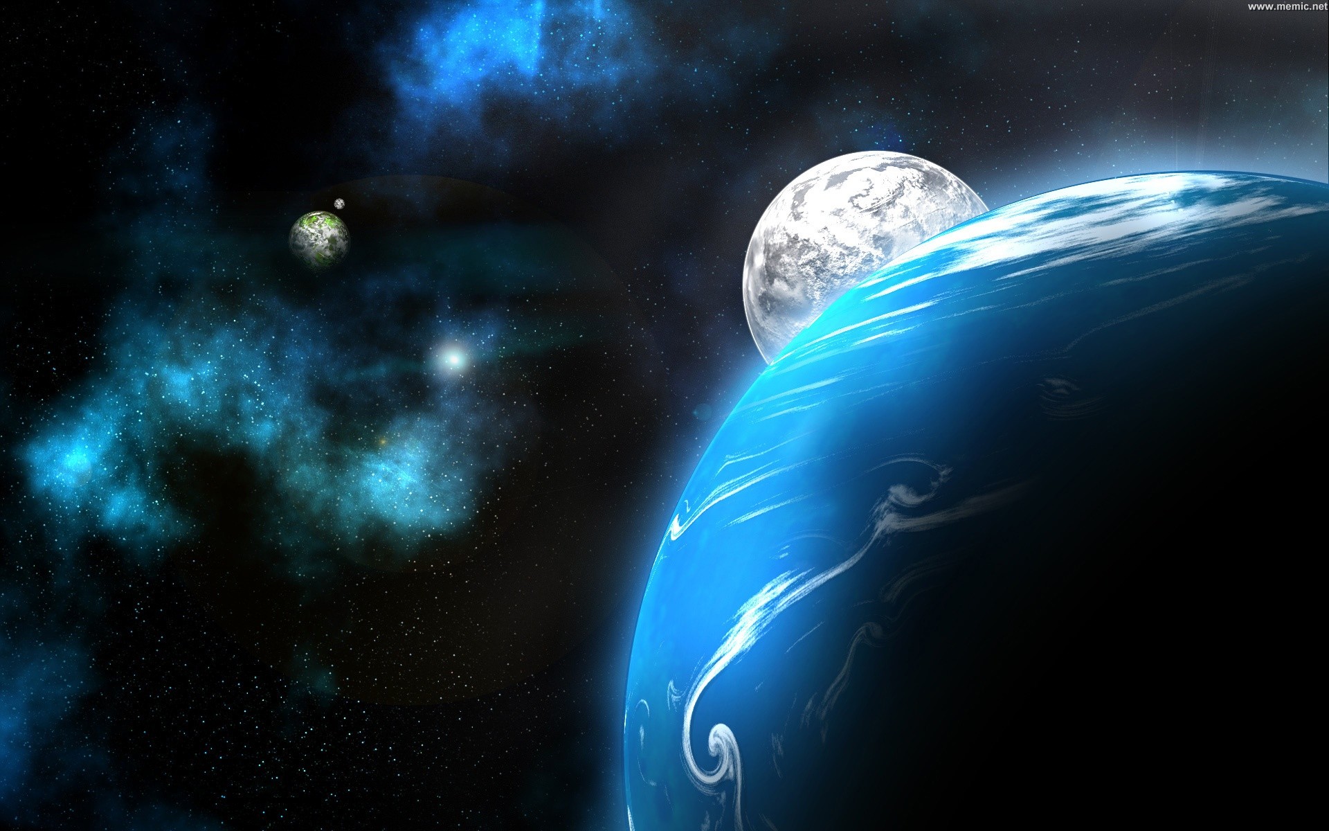 Pianeta, Luna, Nebulosa, Spazio, Blu, 16:10 Full HD, sfondo widescreen