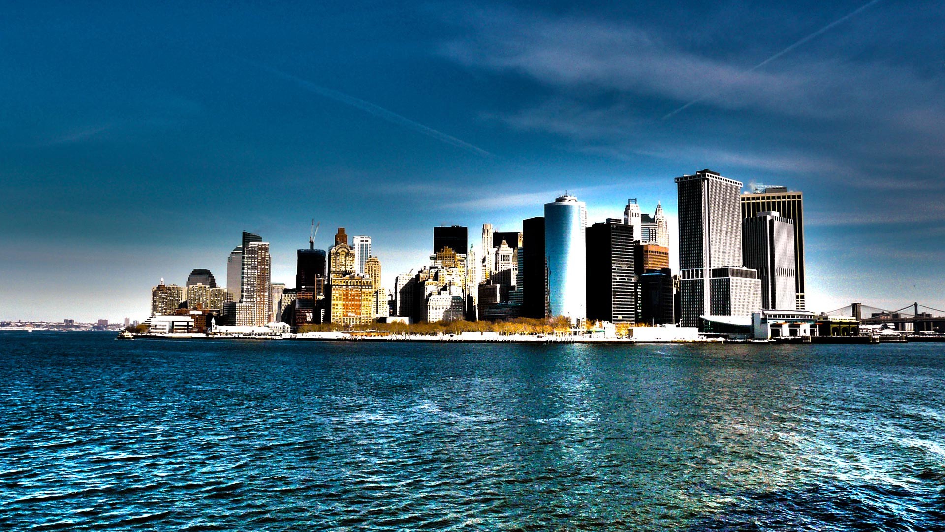 Lower Manhattan, Skyline, Baia di New York, Cielo blu, 1920x1080, immagine di sfondo