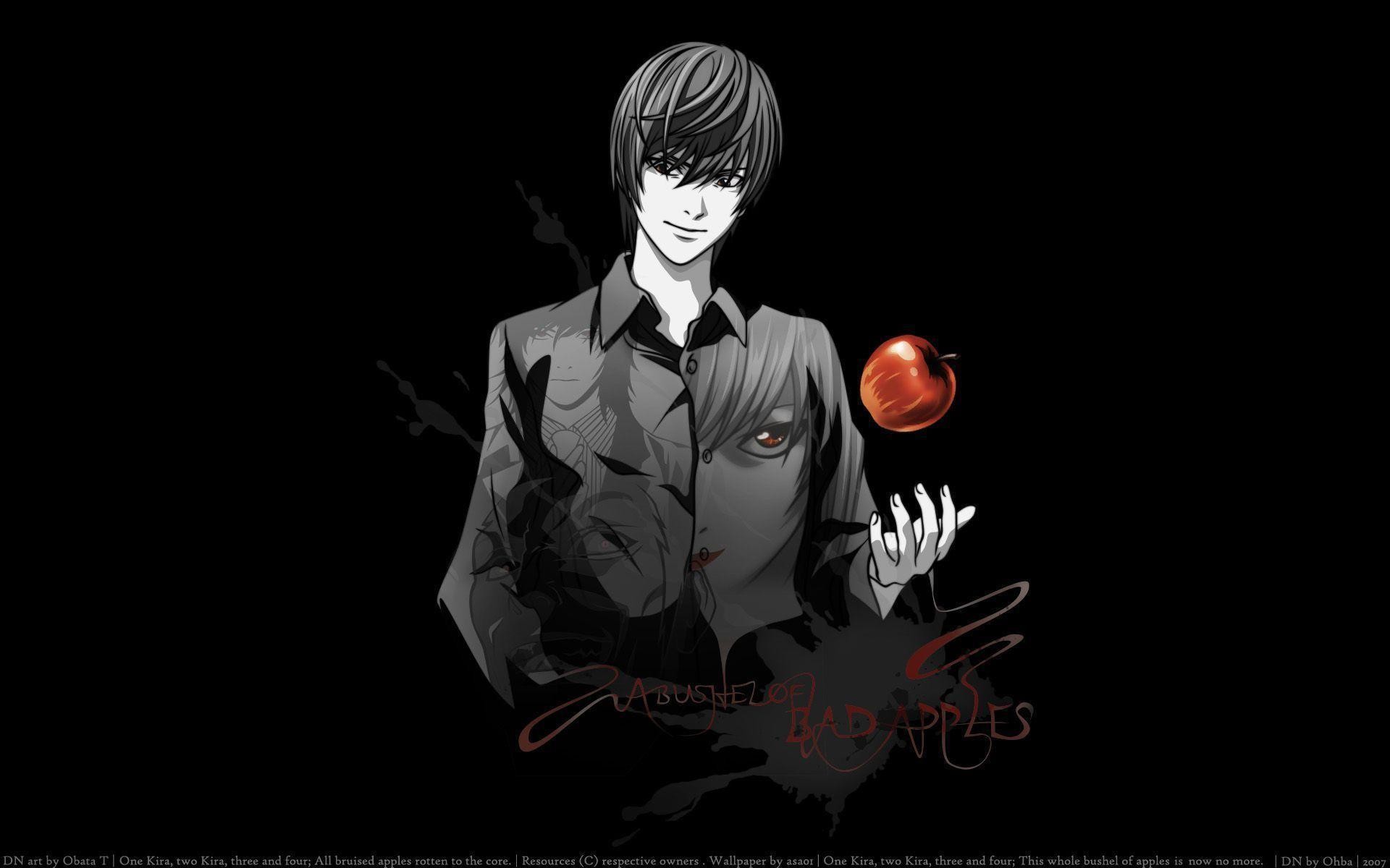 Light Yagami, Death Note, Mela, Sfondo nero, Full HD, wallpaper per computer