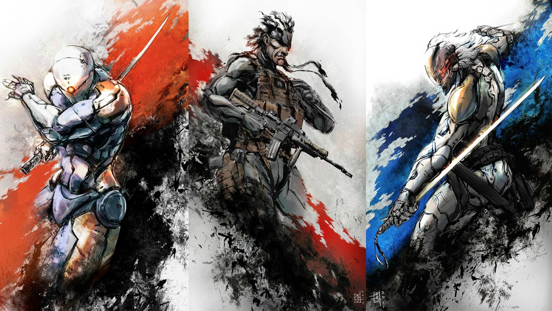 Raiden, Old Snake, Metal Gear Solid 4: Guns of the Patriots, Arte digitale, sfondo Windows 11