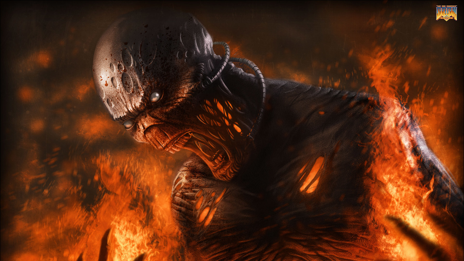 Doom, Demone, Fiamme, Arte digitale, Full HD, sfondo per PC e portatile