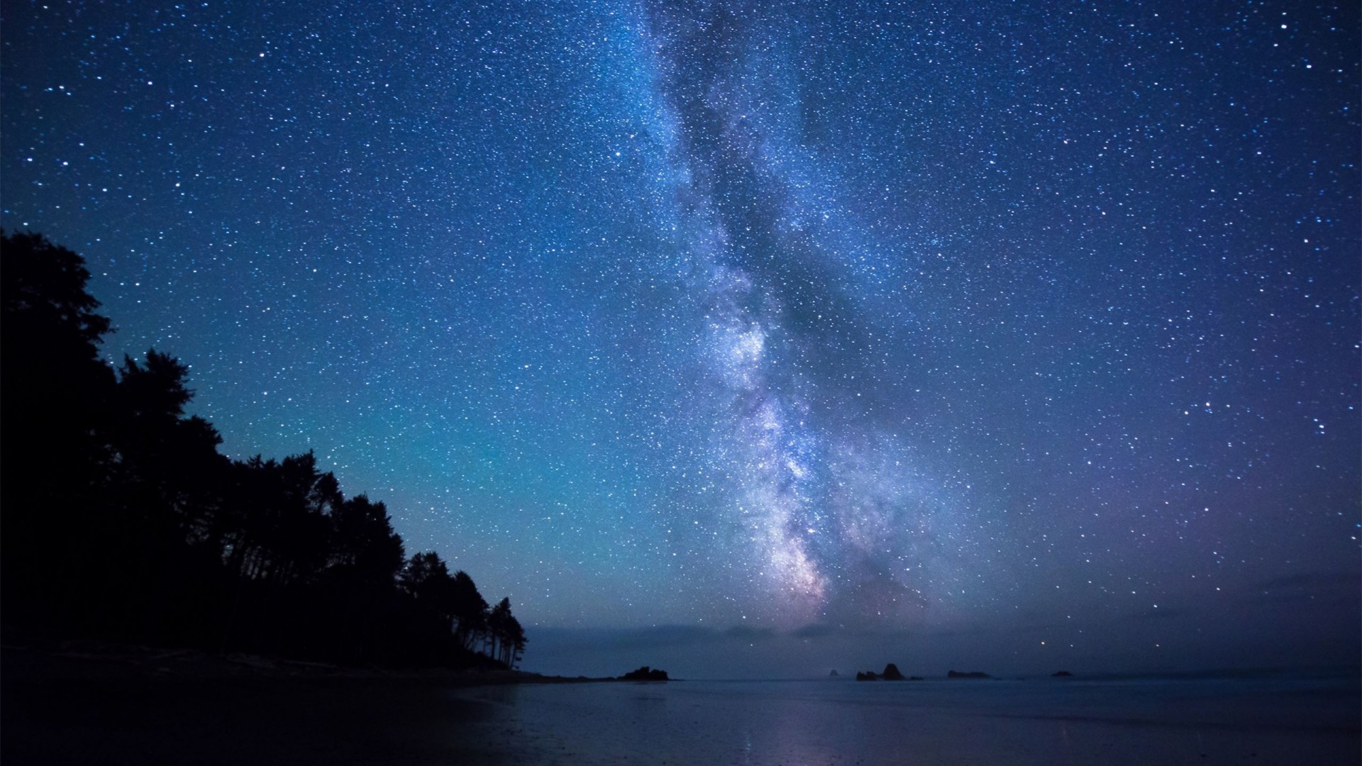 Via Lattea, Cielo stellato, Notte, Mare, Full HD, wallpaper per portatile