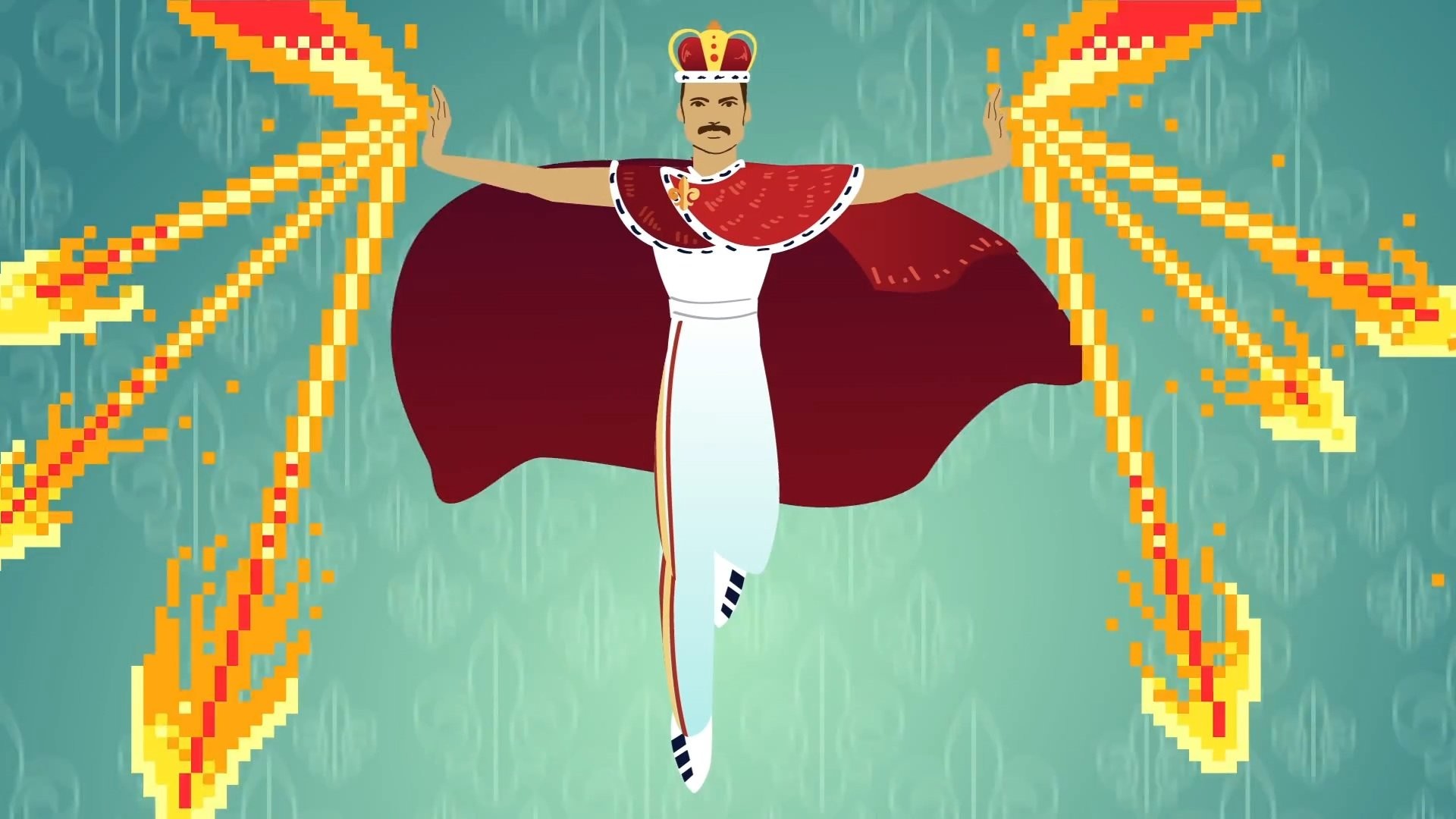 Freddie Mercury, Queen, Pixel art, Corona, Mantello rosso, Full HD, sfondo desktop
