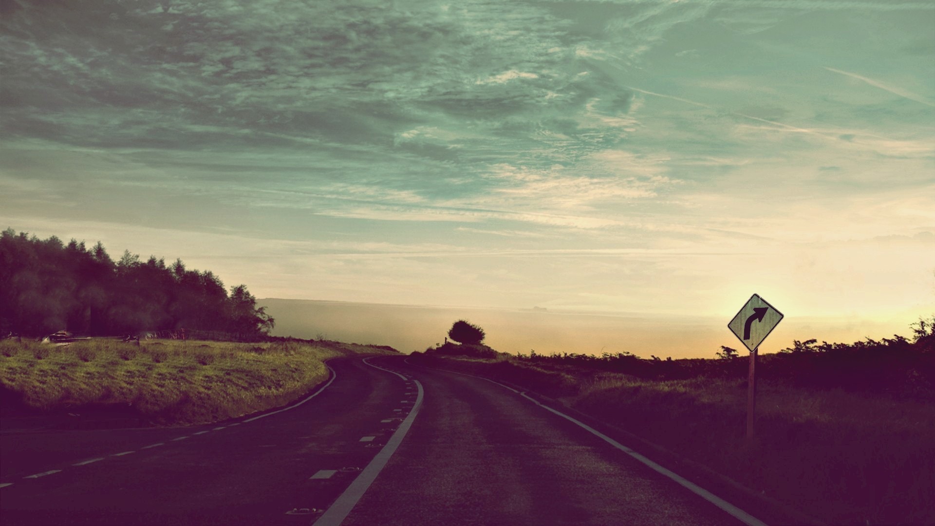 Strada, Cartello, Tramonto, Vintage, sfondo per PC