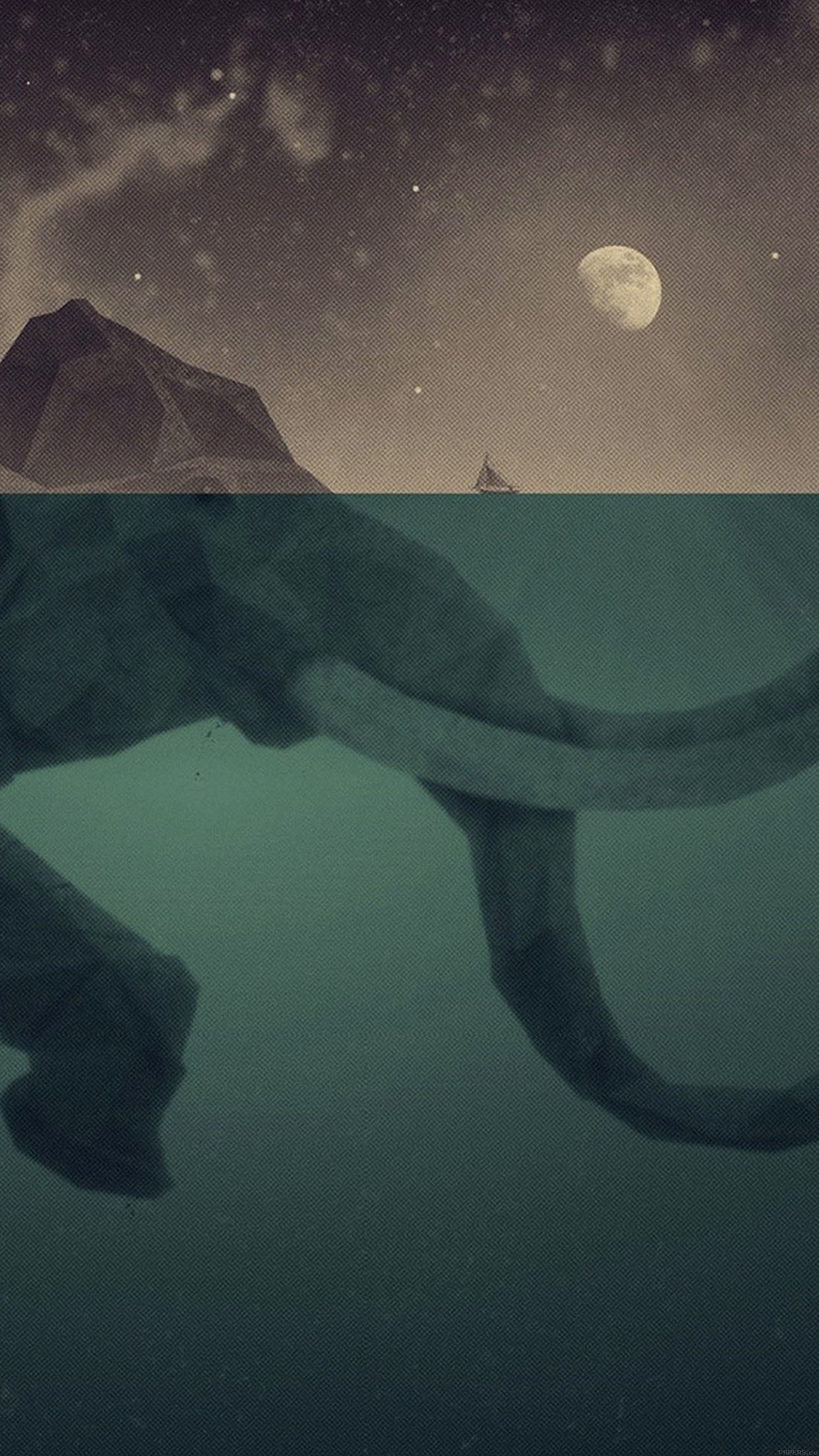 Mammut, Luna, Illustrazione, Surreale, Verde scuro, sfondo iPhone