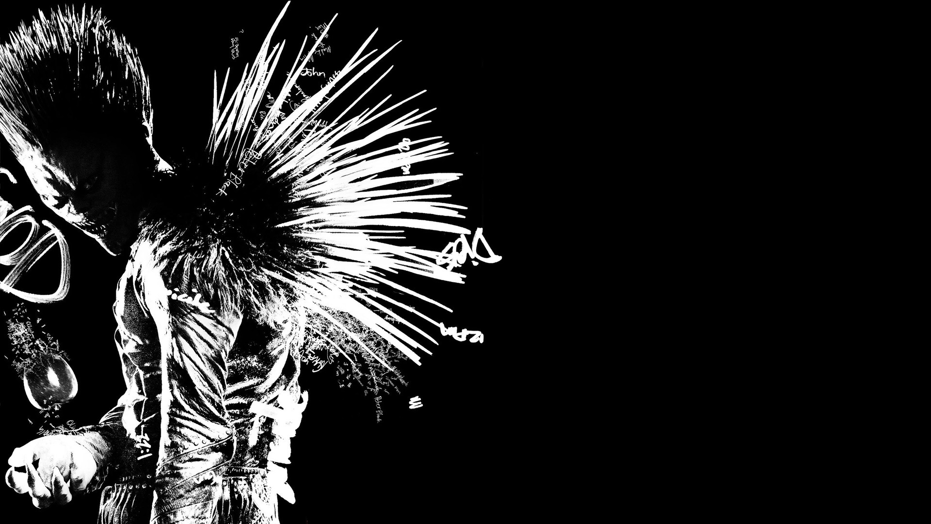 Ryuk, Death Note, Bianco e nero, Sfondo nero, Full HD, wallpaper per computer