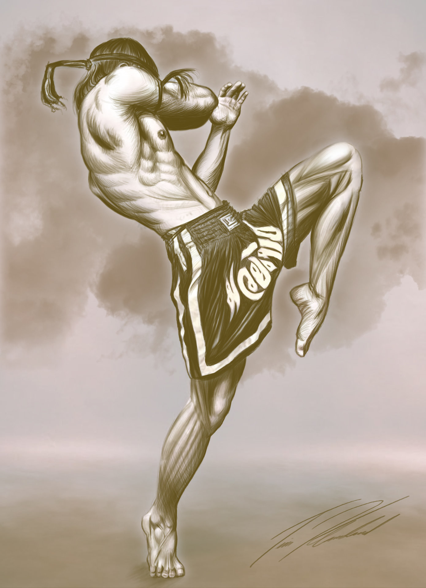 Muay Thai, Calcio, Disegno, Seppia, Full HD, schermata di blocco iPad