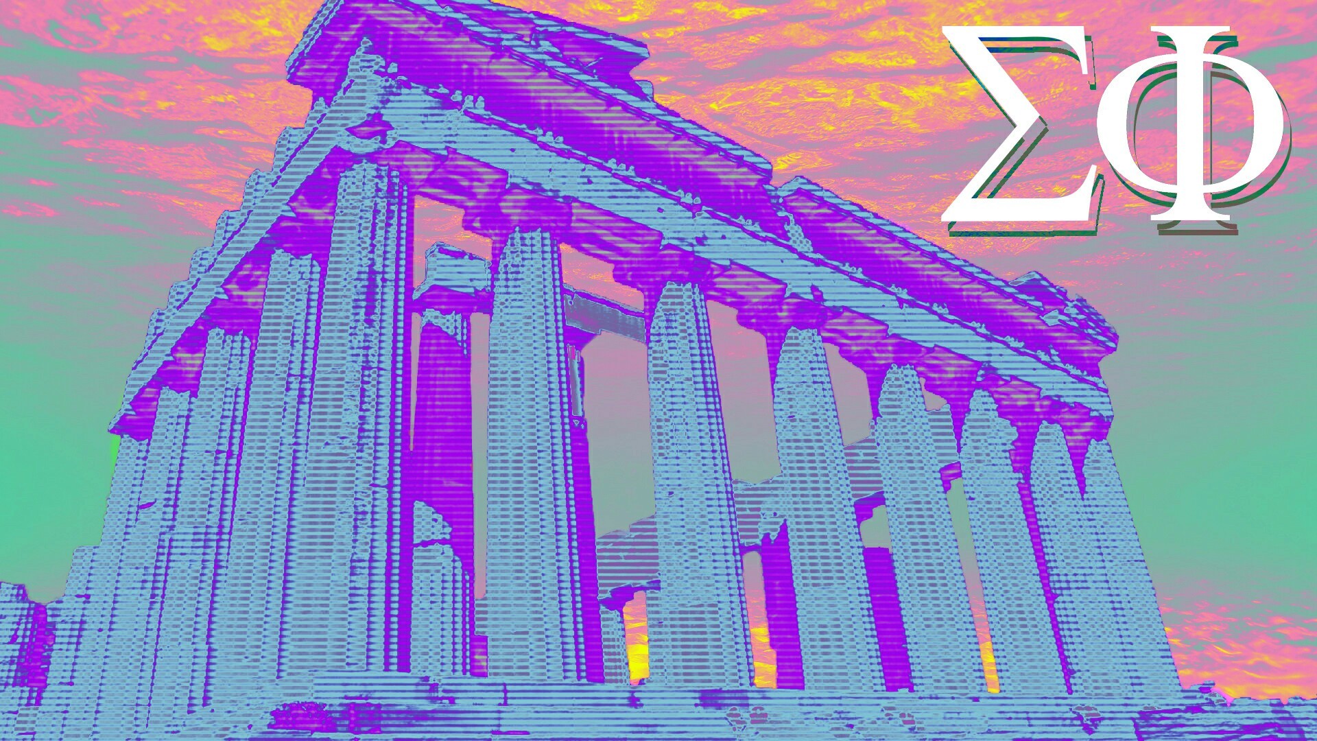 Vaporwave, Partenone, Tempio greco, Sigma Phi, Full HD, sfondo per portatile