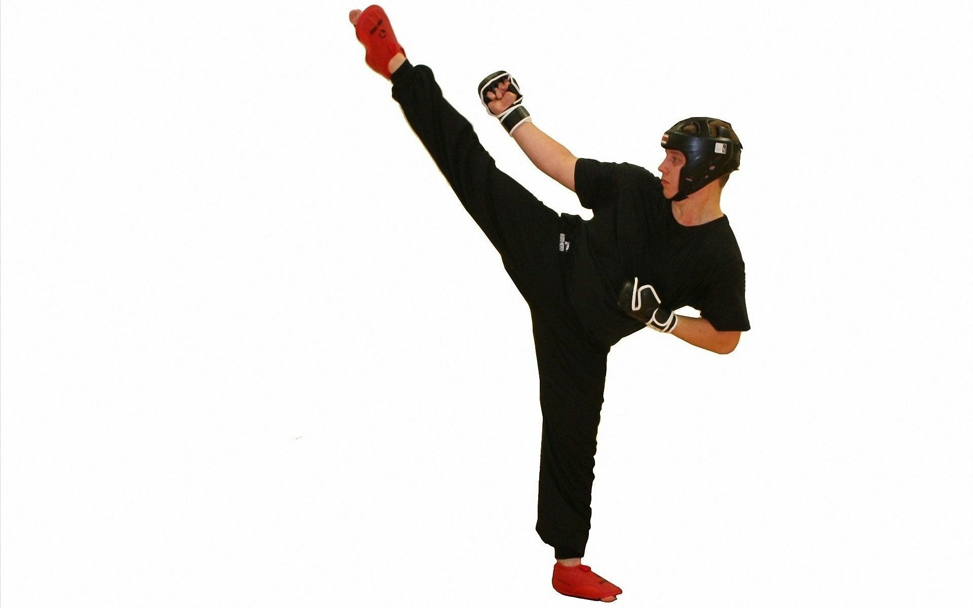 Kickboxing, Calcio alto, Caschetto, Sfondo bianco, 16:10 Full HD, wallpaper widescreen