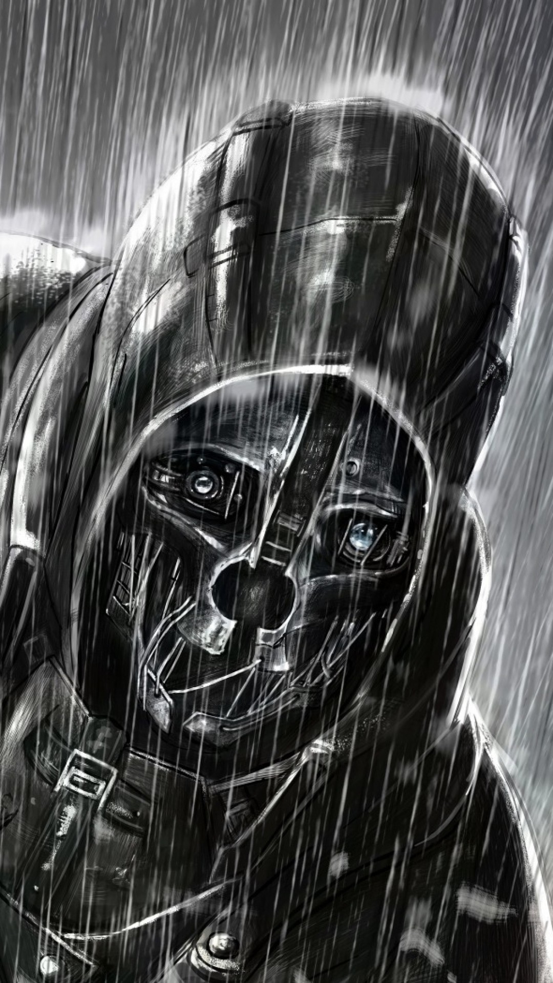 Corvo Attano, Dishonored, Pioggia, Cappuccio, Full HD, schermata di blocco del cellulare