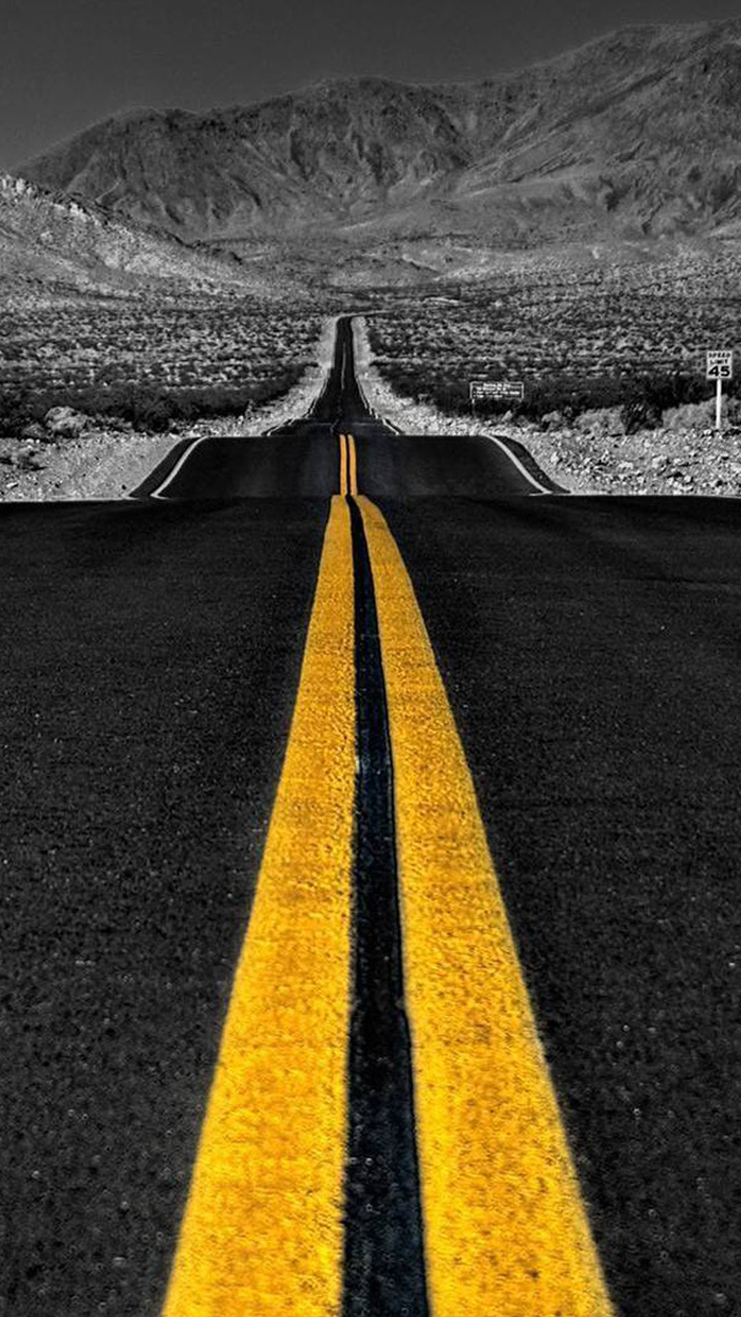 Strada, Linee gialle, Deserto, Bianco e nero, Full HD, sfondo per iPhone e Android