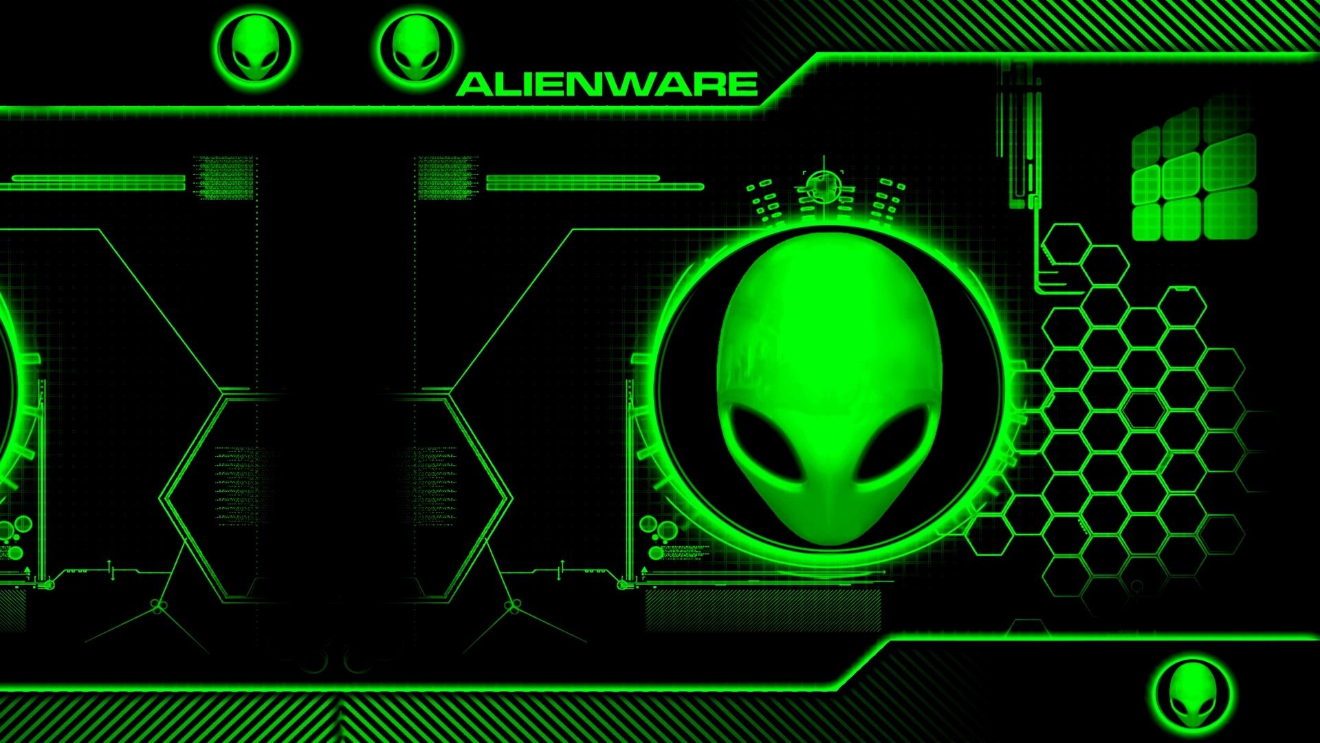 Alienware, Testa aliena, Verde, Interfaccia, 1920x1080, immagine di sfondo